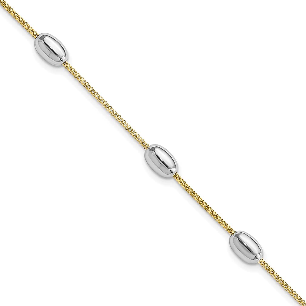 14K Two-Tone Gold 3-Station Oval Beads Bracelet - 0.5 Inch Elegant Fine Jewelry for Women, Perfect Gift for Her - Ideal for Weddings, Anniversaries & Special Occasions