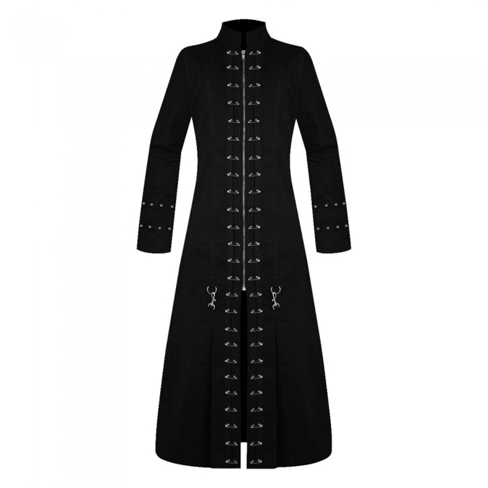 Men's Black Hell-Raiser Goth Punk Pinhead Jacket - Long Trench Coat for Halloween Costume & Alternative Fashion | QC-1001 | Perfect for Cosplay, Gothic Events, and Punk Rock Concerts