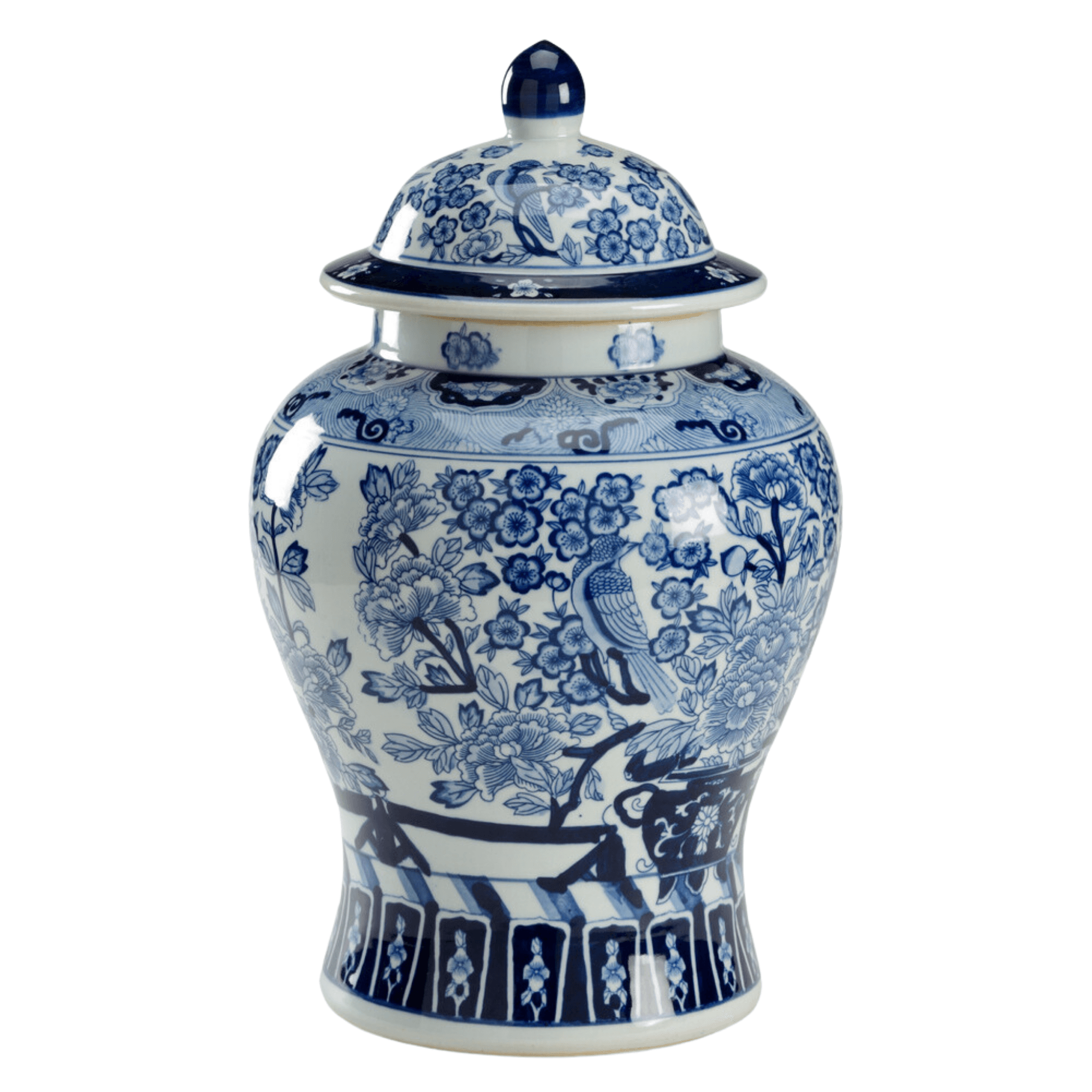 Exquisite Blue and White Porcelain Floral Covered Urn - Handcrafted Vintage Home Decor for Living Room, Dining Table & Wedding Centerpiece