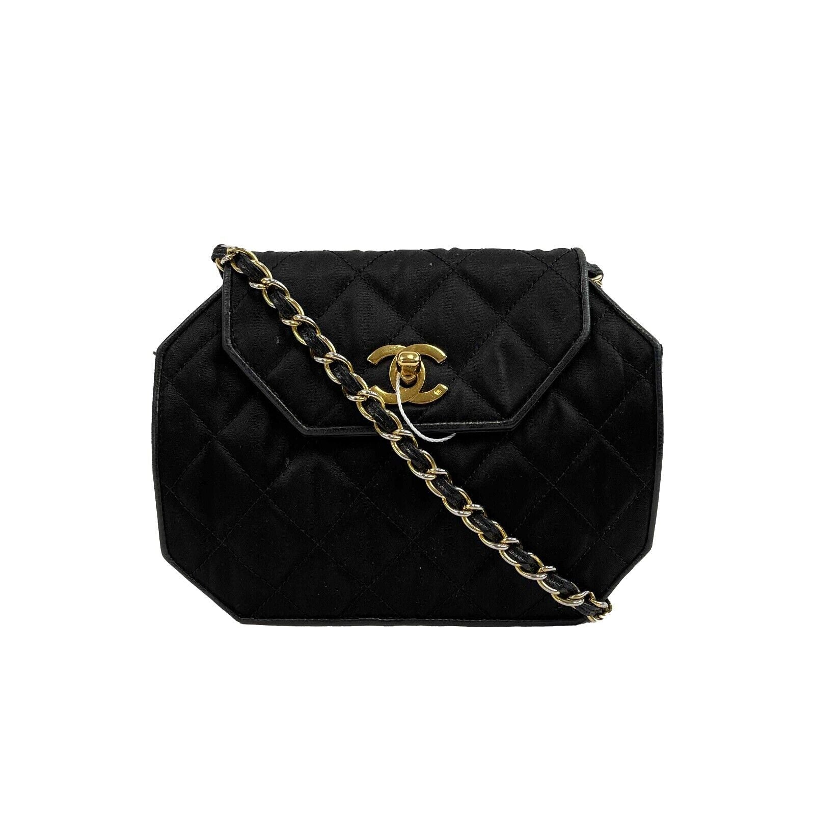 Vintage Chanel 90s Black Quilted Octagon CC Shoulder Bag - Luxury Designer Handbag for Women | Perfect for Evening Parties, Date Nights & Special Occasions