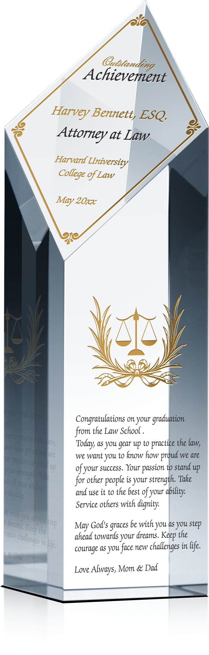 Personalized Scales of Justice Law School Graduation Plaque - Custom Engraved with Name, School & Degree - Perfect Gift for Lawyers, Graduates, Husband, Wife, Boyfriend or Girlfriend - Ideal for Office Decor, Graduation Party & Professional Achievement Celebration