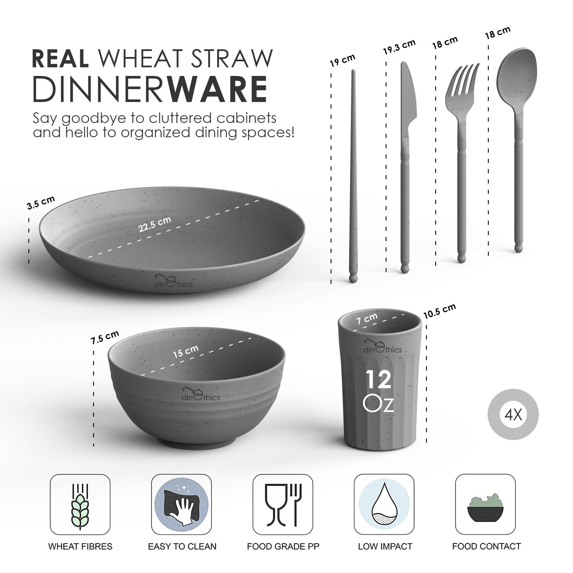 Eco-Friendly Wheat Straw Dinnerware Set for 4 - Microwave & Dishwasher Safe Plates & Bowls - Unbreakable BPA-Free Reusable Tableware - Perfect for Camping, Picnics, and Daily Use - Sustainable Alternative to Plastic Dishes