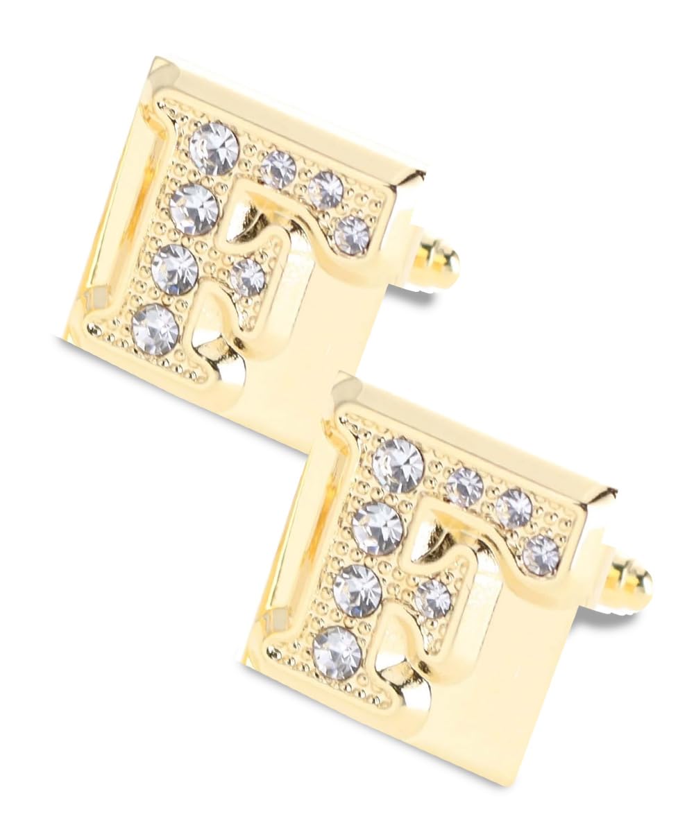 Personalized Rhinestone Initial Cufflinks for Men - Monogrammed A to Z Alphabet Cuff Links - Perfect for Weddings, Prom & Formal Events