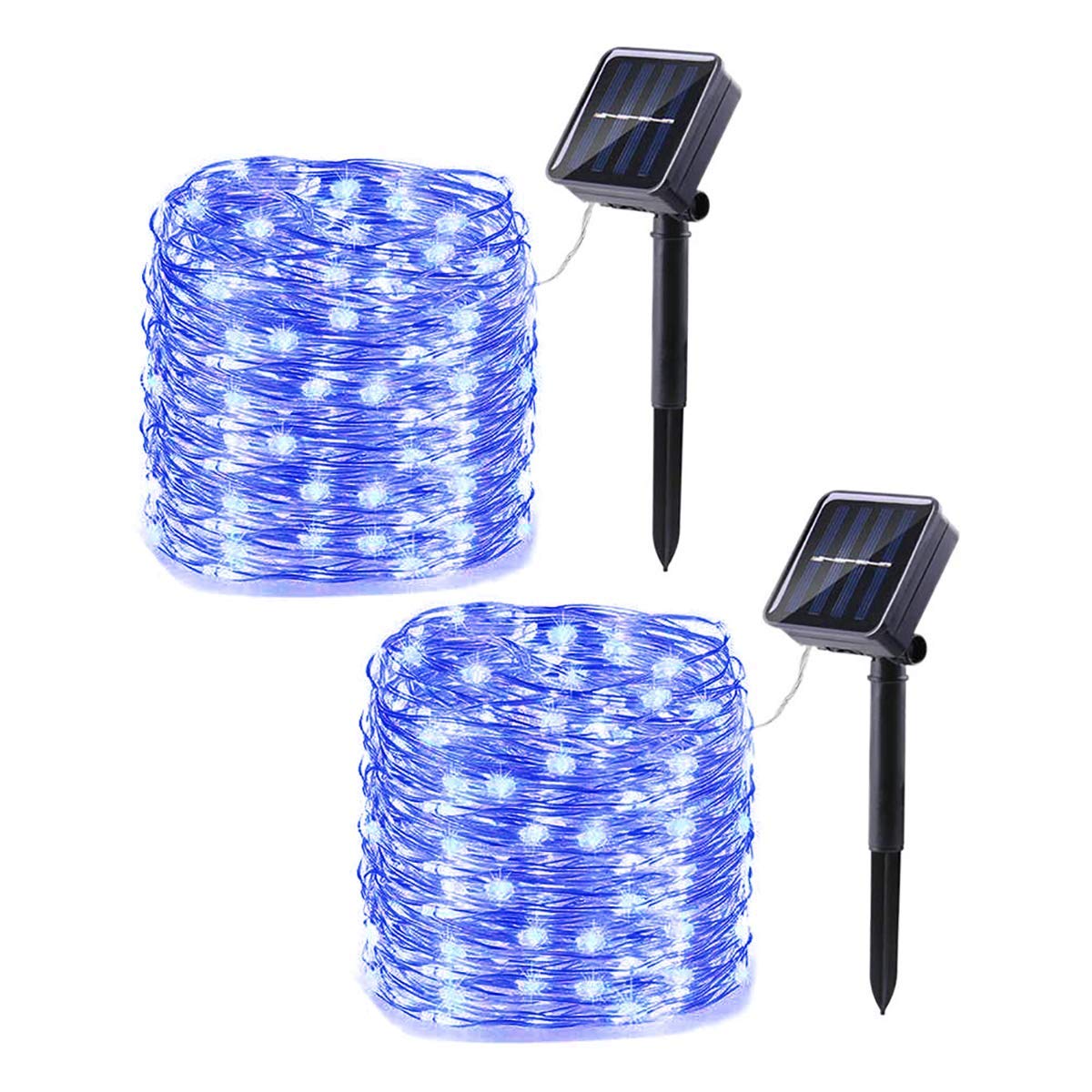 WONFAST 2 Pack 33ft 100LED Solar Copper String Lights - 8 Modes Waterproof Outdoor Fairy Lights for Patio, Garden, Yard, Wedding & Christmas Decorations (Blue) | Perfect for Backyard Parties, Landscape Lighting & Holiday Displays