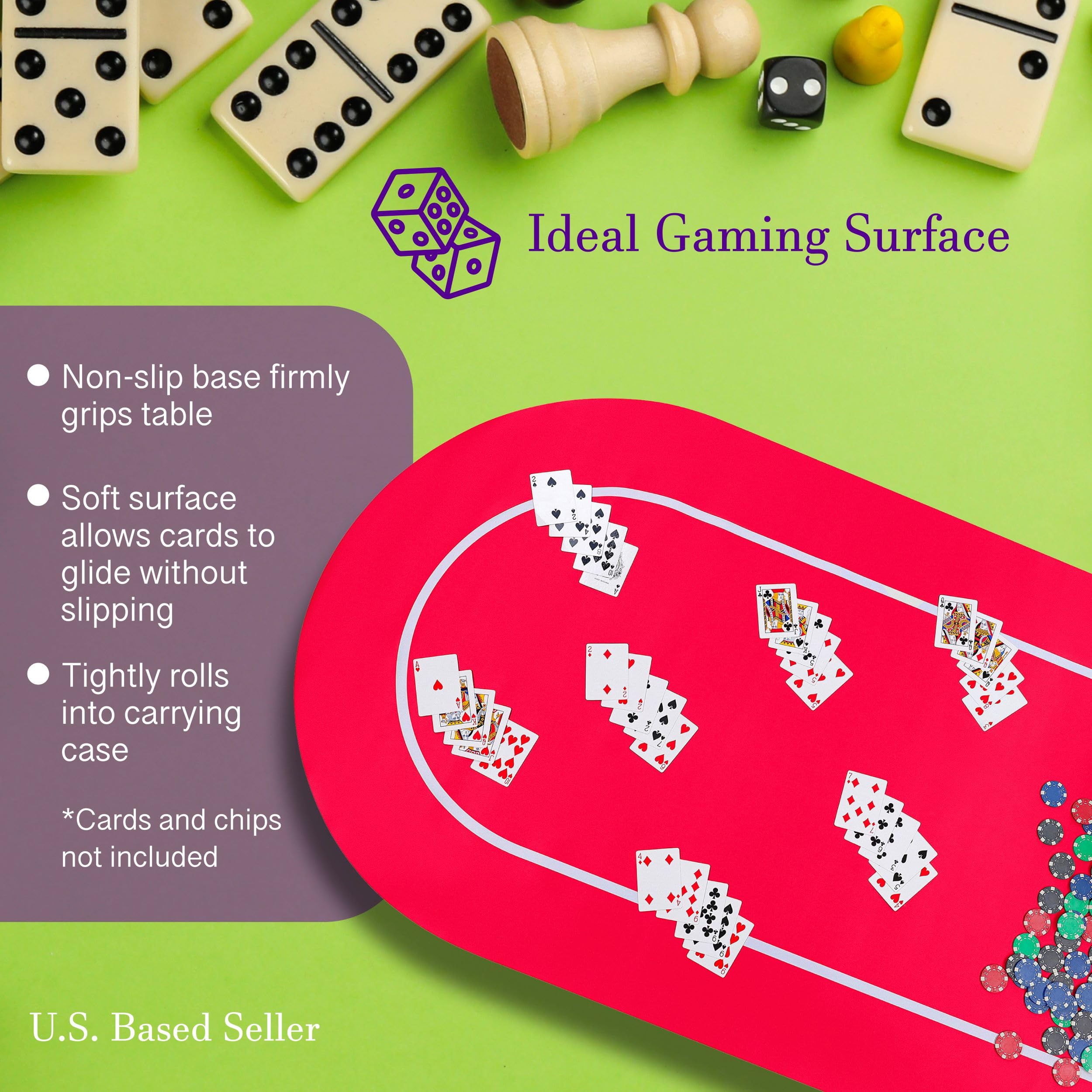 Jigitz Non-Slip Poker Mat 70x35in with Carrying Case for Card Games & Casino Nights