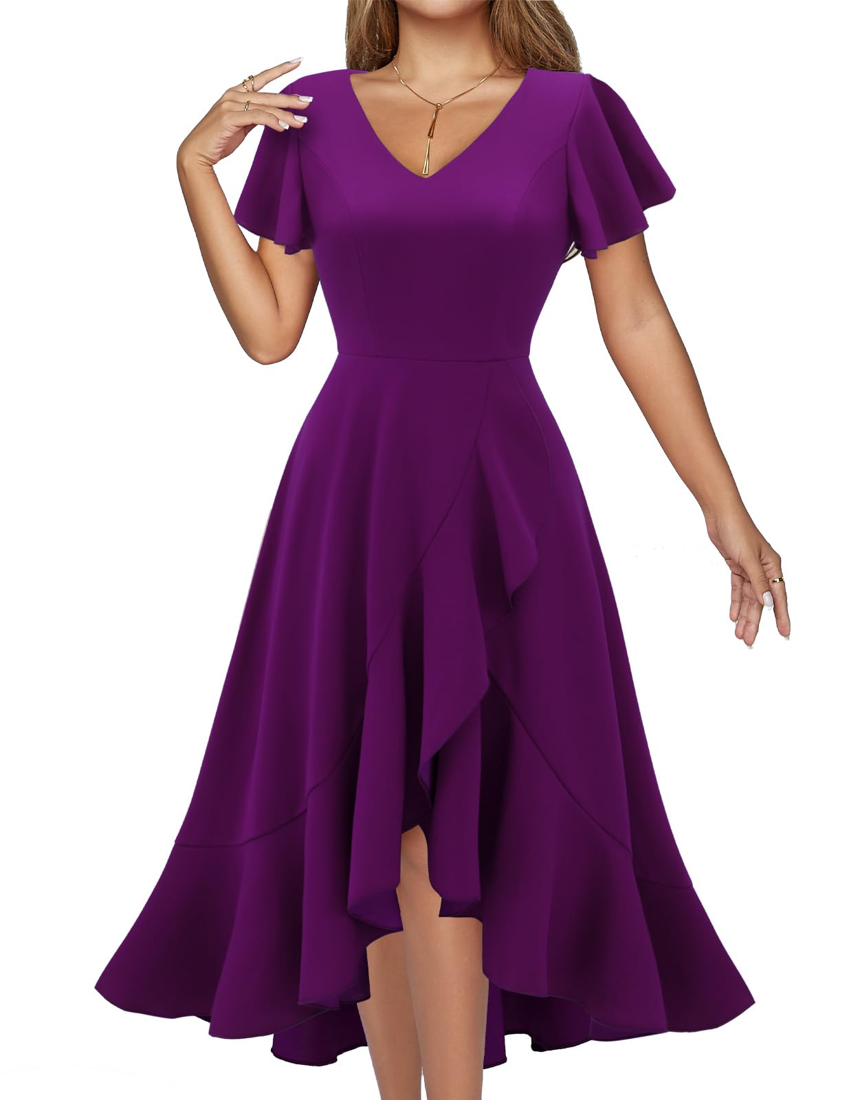 DRESSTELLS Women's Cocktail Dresses 2025 | Formal Wedding Guest Dresses, Ruffle Prom Party Evening Gown with V-Neck | Vintage Style for Bridal Shower, Anniversary Dinner & Special Occasions