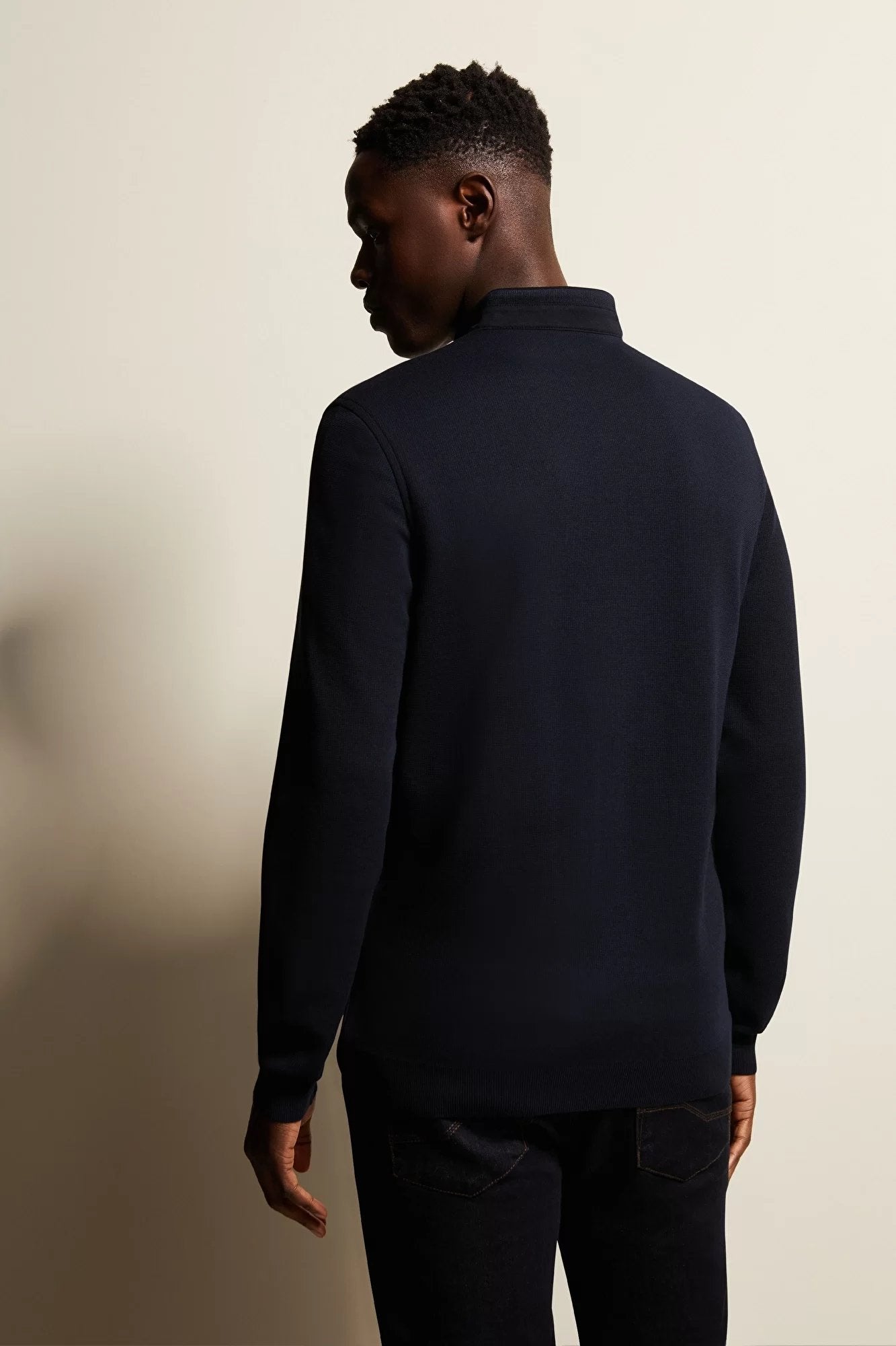 Bugatti Men's Rib Collar Long Sleeve Sweater - Dark Navy Blue Slim Fit Pullover for Casual Wear, Office & Winter Outfits