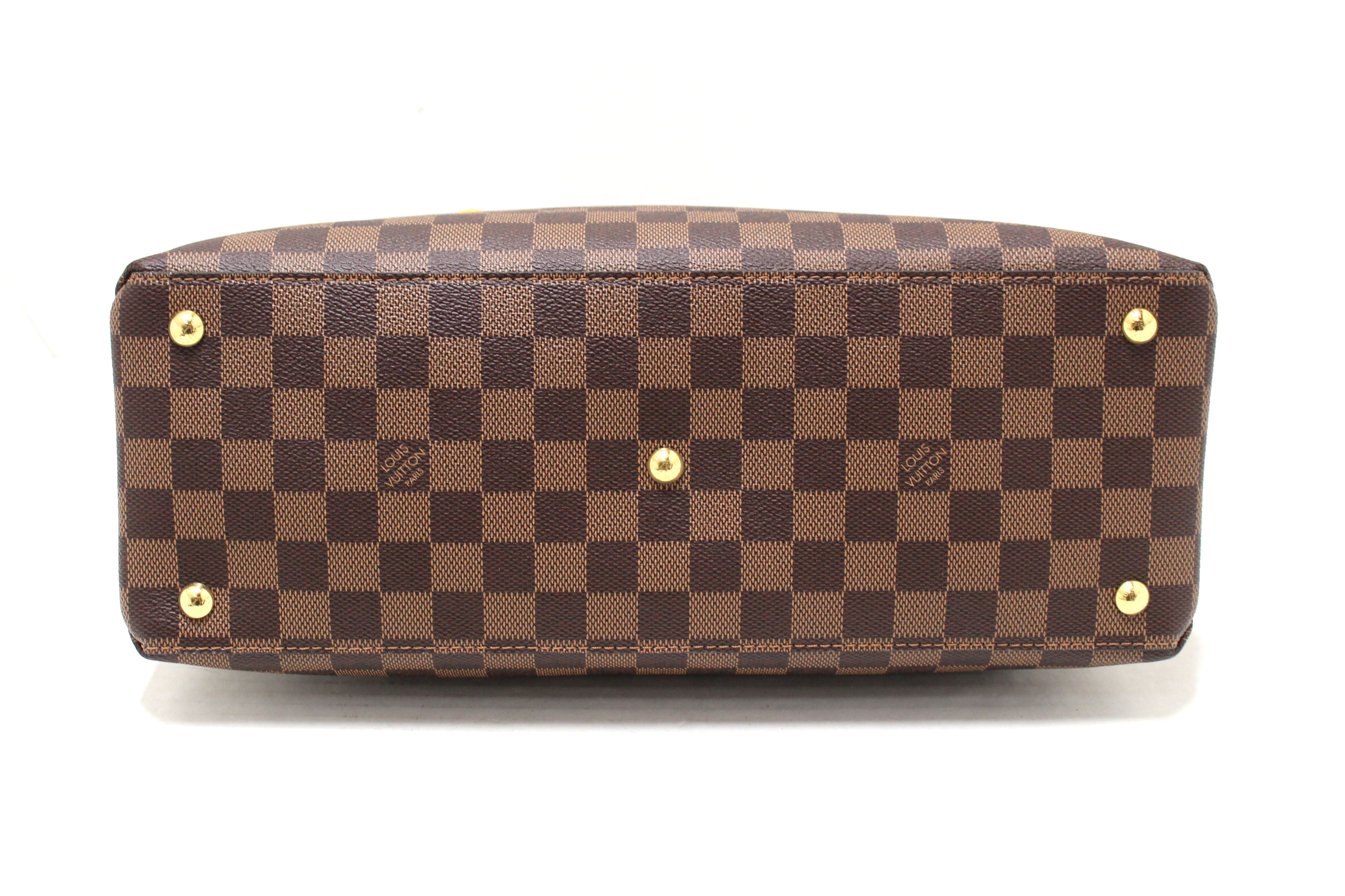 Authentic Louis Vuitton Damier Ebene Canvas Riverside Bag with Black Leather Trim - Luxury Designer Handbag for Women, Perfect for Work, Travel & Everyday Use