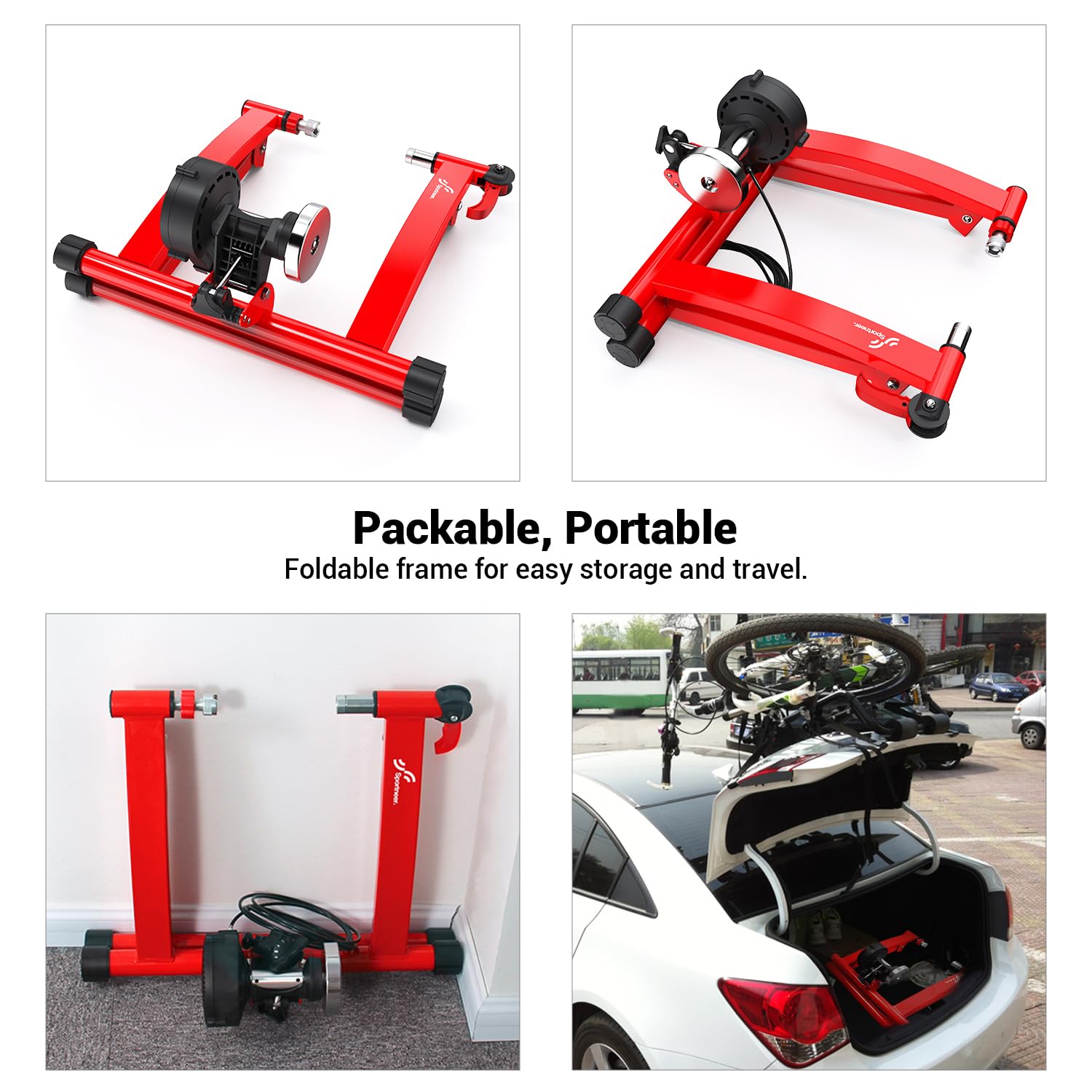 Sportneer Magnetic Bike Trainer Stand for Indoor Cycling - Adjustable 6-Level Resistance for 26-28
