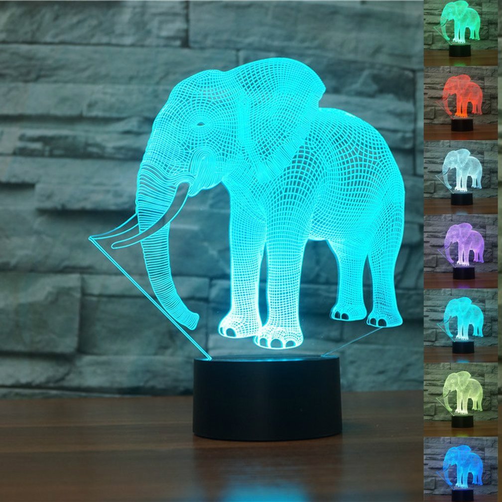 3D Elephant LED Night Light - 7 Color Changing Touch Lamp with Optical Illusion, Kids Room Decor & Birthday Gift for Children, Perfect for Nursery, Bedside Table, Christmas Decorations and Home Ambiance Lighting