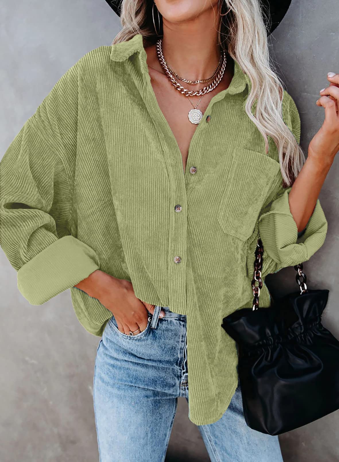 Dokotoo Women's Corduroy Button Down Shirt - Long Sleeve Oversized Boyfriend Blouse for Casual & Work Wear | Fall & Winter Fashion Tops