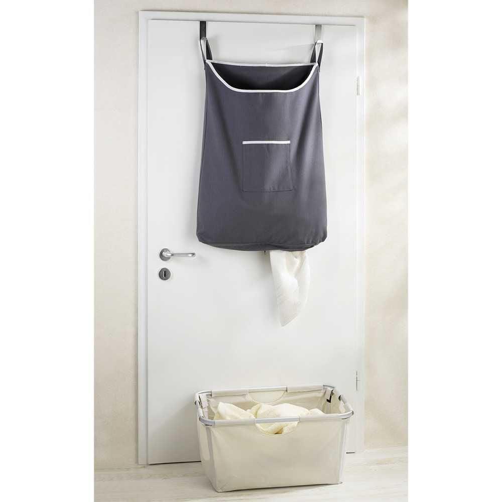 65L Over Door Laundry Hamper with Hanging Hooks - Dark Grey Fabric Clothes Basket for Bedroom, Bathroom & Dorm Organization