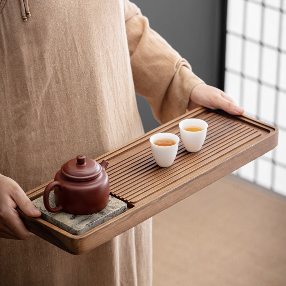 Handcrafted Walnut Wood Tea Tray with Exquisite Stone Painting - Perfect for Tea Ceremony, Home Decor, and Gift Giving
