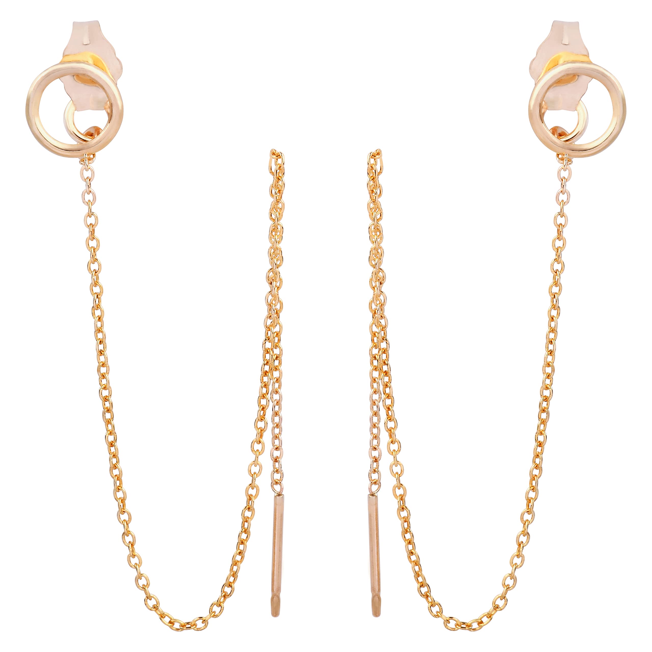 14K Gold Filled Double Piercing Earrings for Women - Silver, Gold & Rose Gold Pull Through Chain Link Earrings - Perfect for Casual Wear, Parties & Special Occasions