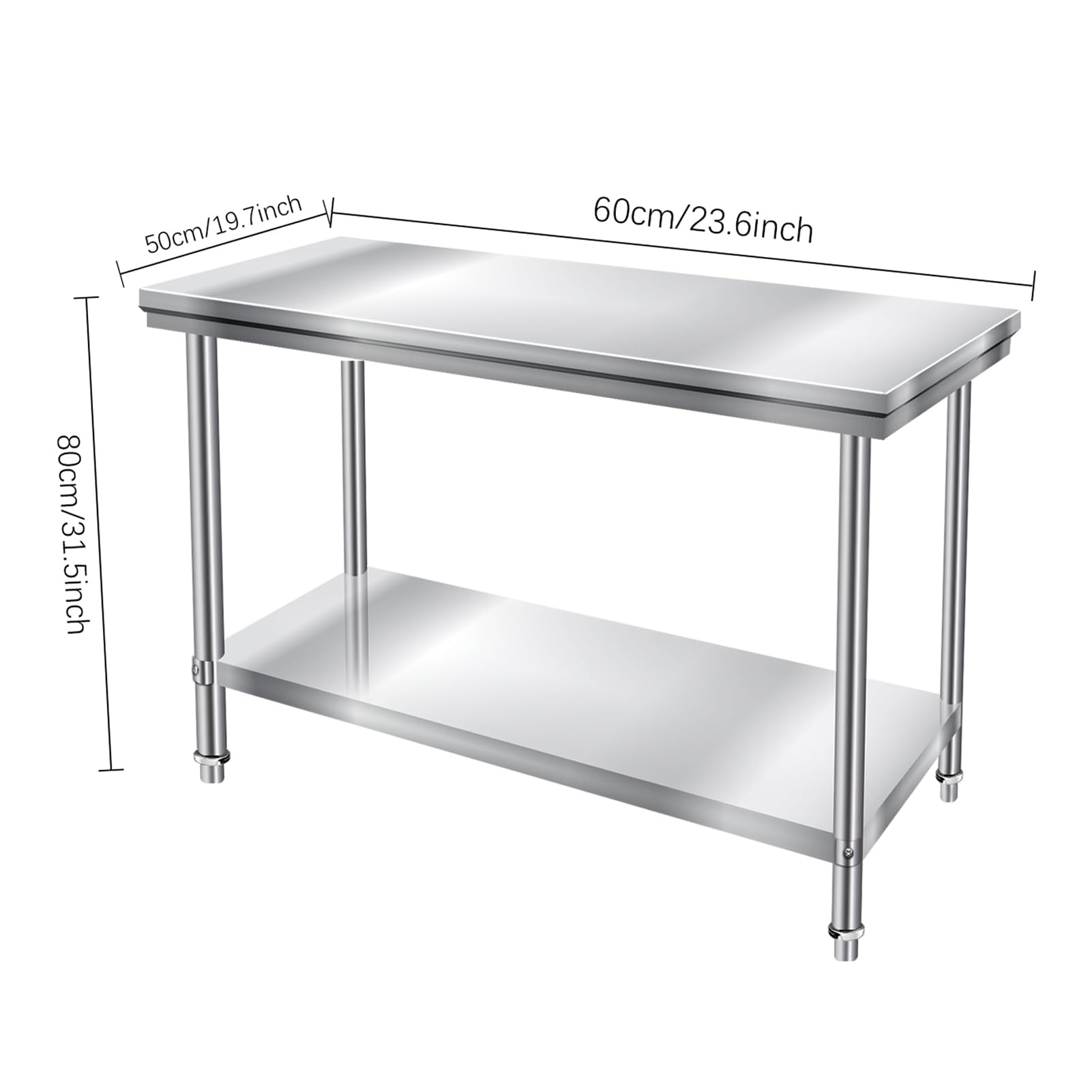 Stainless Steel Work Prep Table 24x20x31 Inches with Adjustable Legs - Commercial Kitchen Equipment for Restaurants, Cafeterias, Hotels & Clean Rooms - Perfect for Food Preparation, Cooking & Workspaces