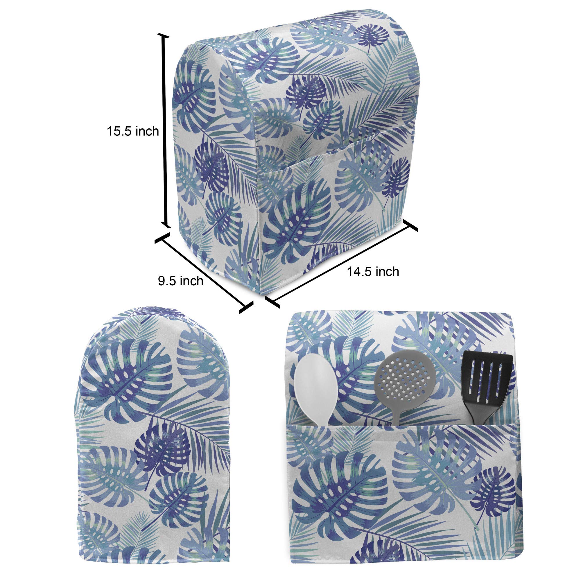Ambesonne Tropical Palm Leaves Stand Mixer Cover - Blue & White 6-8 Quart Kitchen Appliance Organizer with Pocket | Perfect for Baking, Countertop Storage & Kitchen Decor