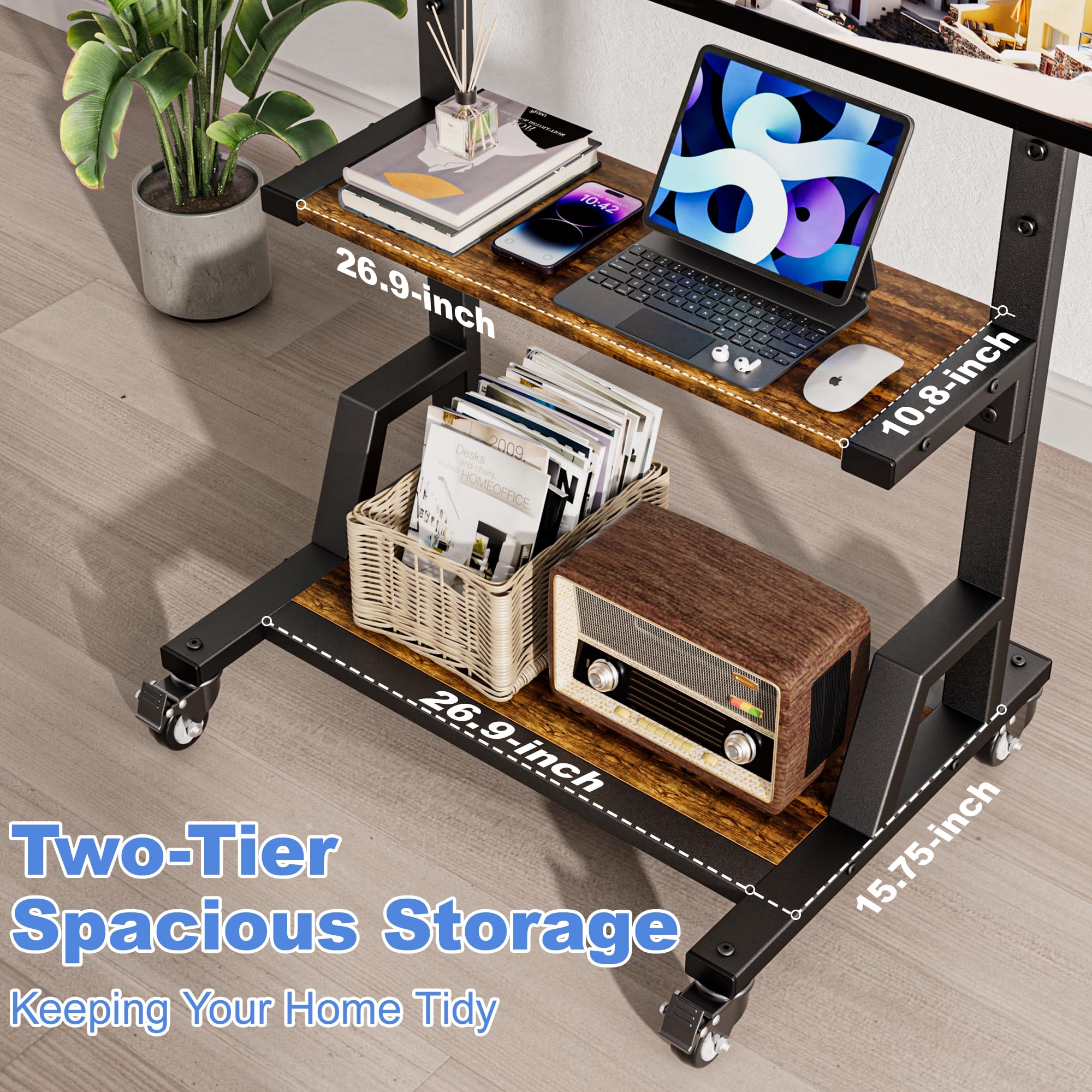 Heavy-Duty Rolling TV Stand with Large Storage - Mobile TV Cart for 32-75 Inch TVs (Max VESA 600x400mm, 150 lbs Capacity) - Adjustable Height TV Stand for Living Room, Bedroom, Office & Outdoor Use - Rustic Brown Finish