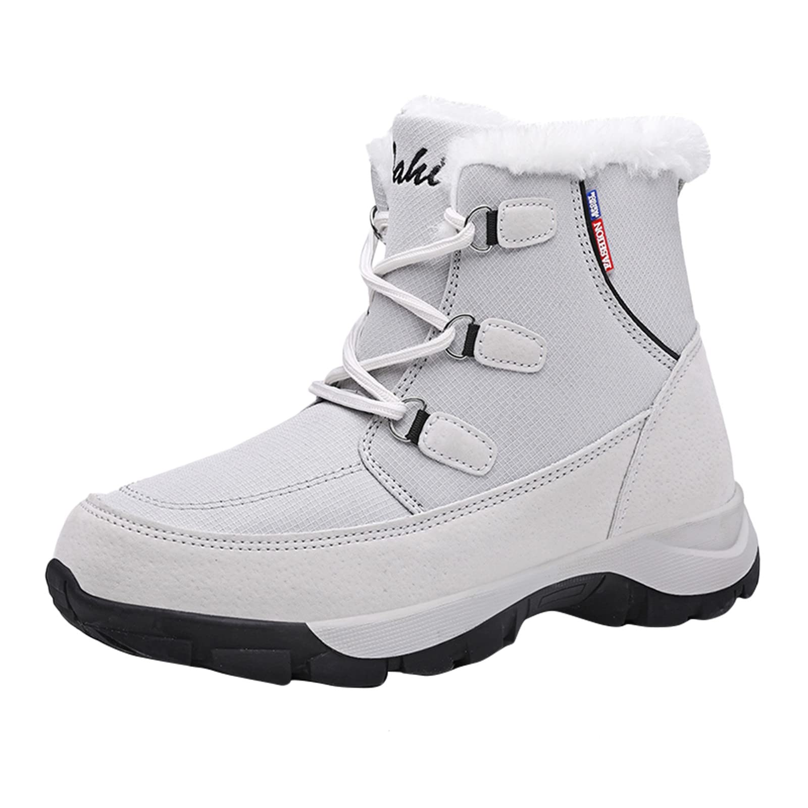 Women's Warm Non-Slip Cotton Snow Boots with Heels - Outdoor Mountaineering Casual Winter Shoes for Hiking, Snowy Weather & Cold Days (Grey, Size 7.5)
