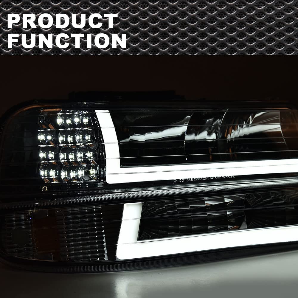 High-Performance LED Headlight Assembly for 1999-2002 Chevy Silverado & 2000-2006 Suburban/Tahoe - Clear Lens, Chrome Housing, Clear Reflector - Left & Right Pair - Perfect for Night Driving & Off-Road Adventures