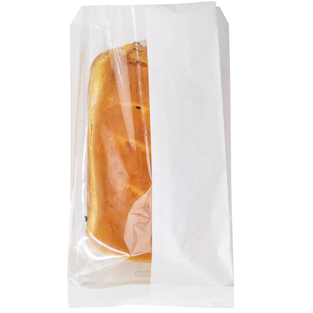 White Paper Large Bread Bags with Side Window - 6 x 2.75 x 11.5 Inches - 100 Count Box | Perfect for Bakeries, Cafes & Food Packaging | Fresh Bread Storage & Display