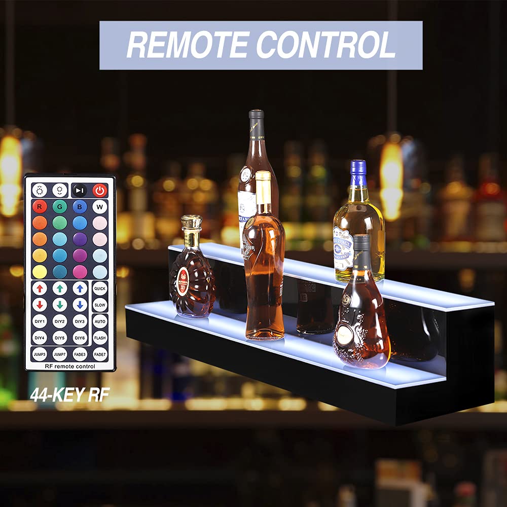 40 Inch Acrylic LED Liquor Bottle Display Shelf - 2 Tier Lighted Bar Shelf with RF Remote Control for Home & Commercial Use | Perfect for Countertop Display in Bars, Restaurants, and Retail Stores