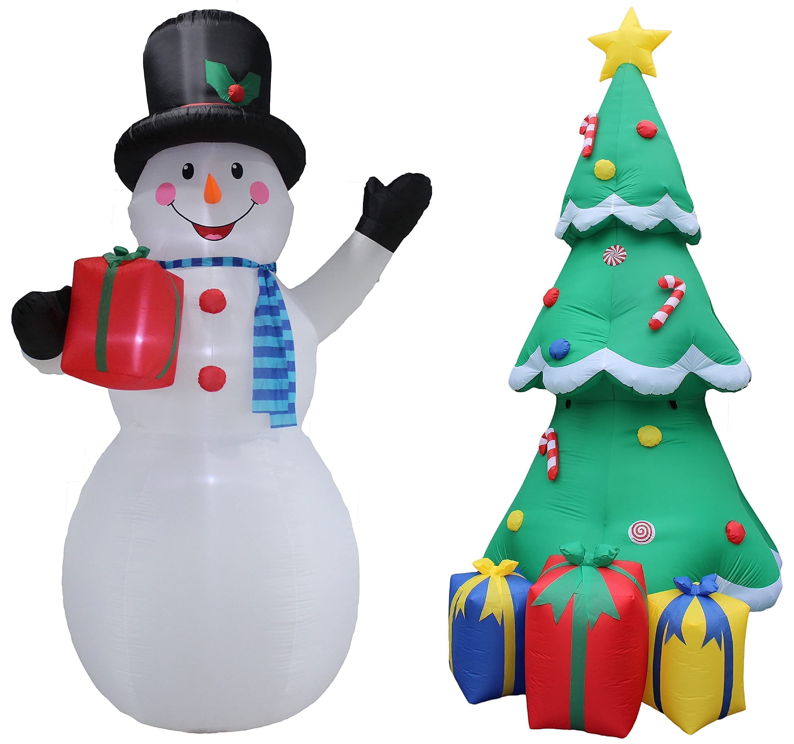 12ft Giant Inflatable Christmas Snowman & Tree Decorations Set with Lights - Outdoor Holiday Party Decor for Yard, Lawn, and Home - Perfect for Xmas Celebrations, Family Gatherings, and Neighborhood Displays