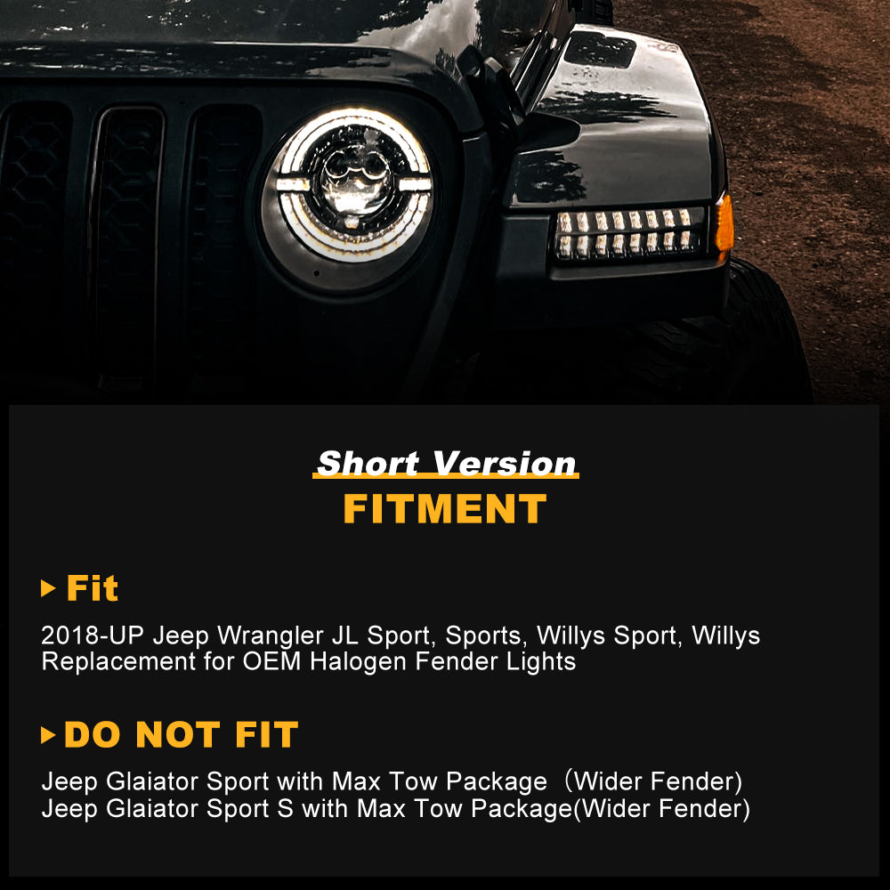 LOYO LED Fender Lights with Side Marker Lights for Jeep Wrangler JL Sport & Sport S - Waterproof Off-Road Lighting for Night Driving & Trail Adventures