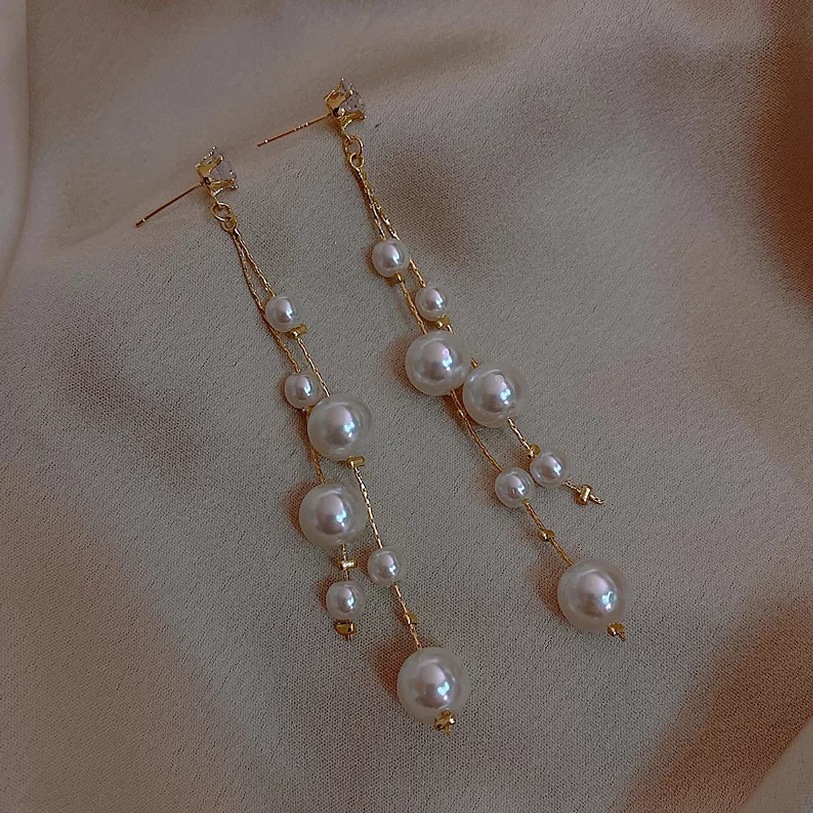 Elegant Long Tassel Pearl Drop Earrings for Women - Baroque Simulated Freshwater Pearl Dangle Earrings | Perfect for Bridal, Wedding, Party & Special Occasions