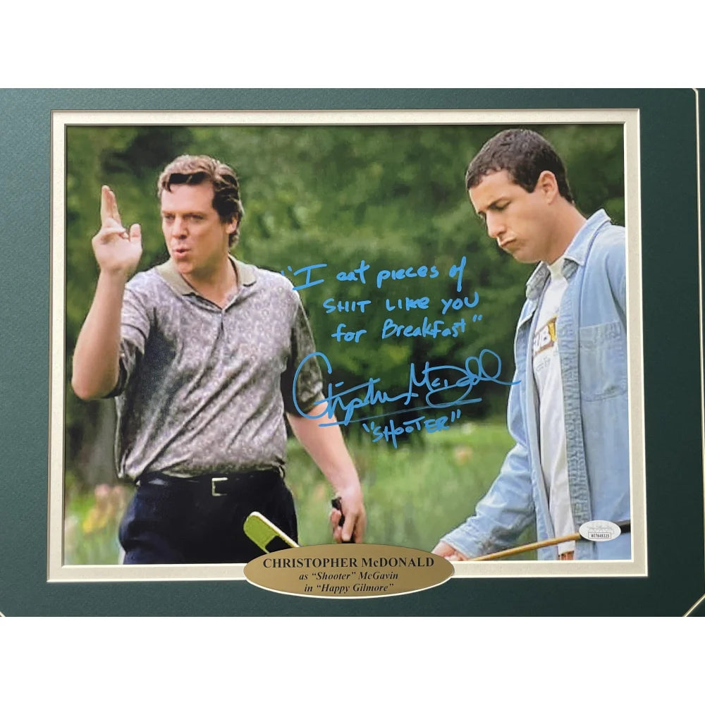 Authentic Christopher McDonald Autographed Shooter McGavin 11x14 Photo - Signed Memorabilia with 'Pieces of Sh*t' Inscription | Perfect for Movie Fans, Golf Lovers & Happy Gilmore Collectors