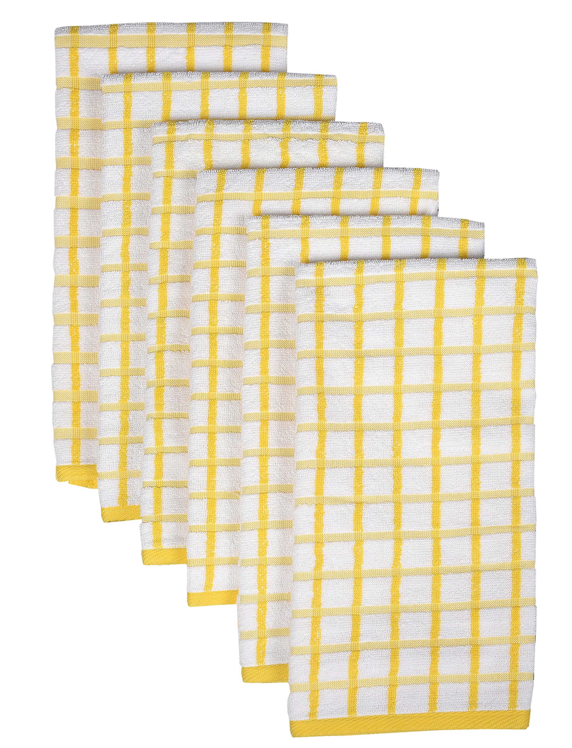 Urban Villa Ultra Soft 100% Cotton Kitchen Towels Set of 6 | 20x30 Inches Oversized Yellow/White Terry Towels | Highly Absorbent with Hanging Loop for Kitchen, Dining, and Bathroom Use