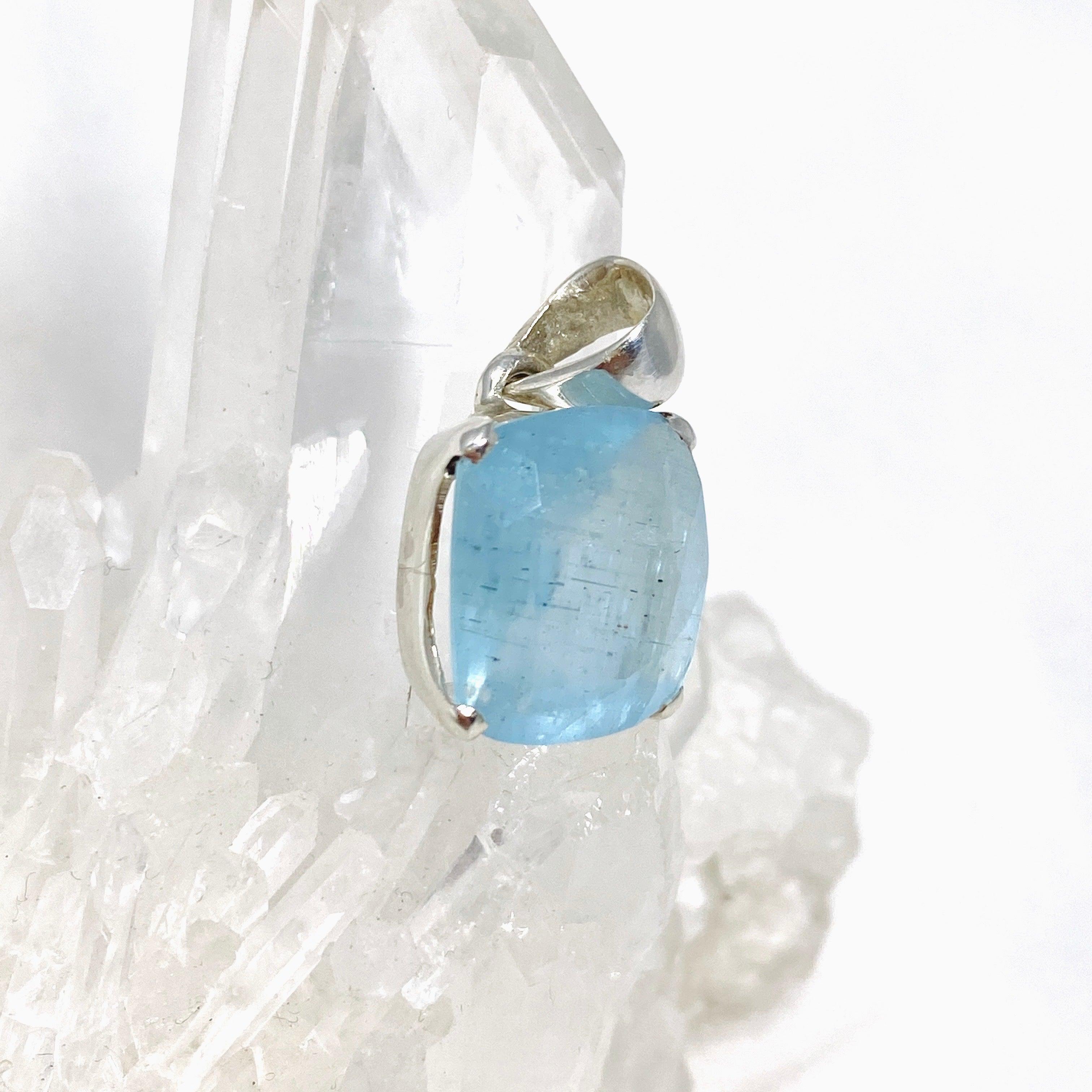 Natural Aquamarine Faceted Rectangle Pendant Necklace - PPGJ748 | Elegant Jewelry Gift for Women, Perfect for Weddings & Special Occasions