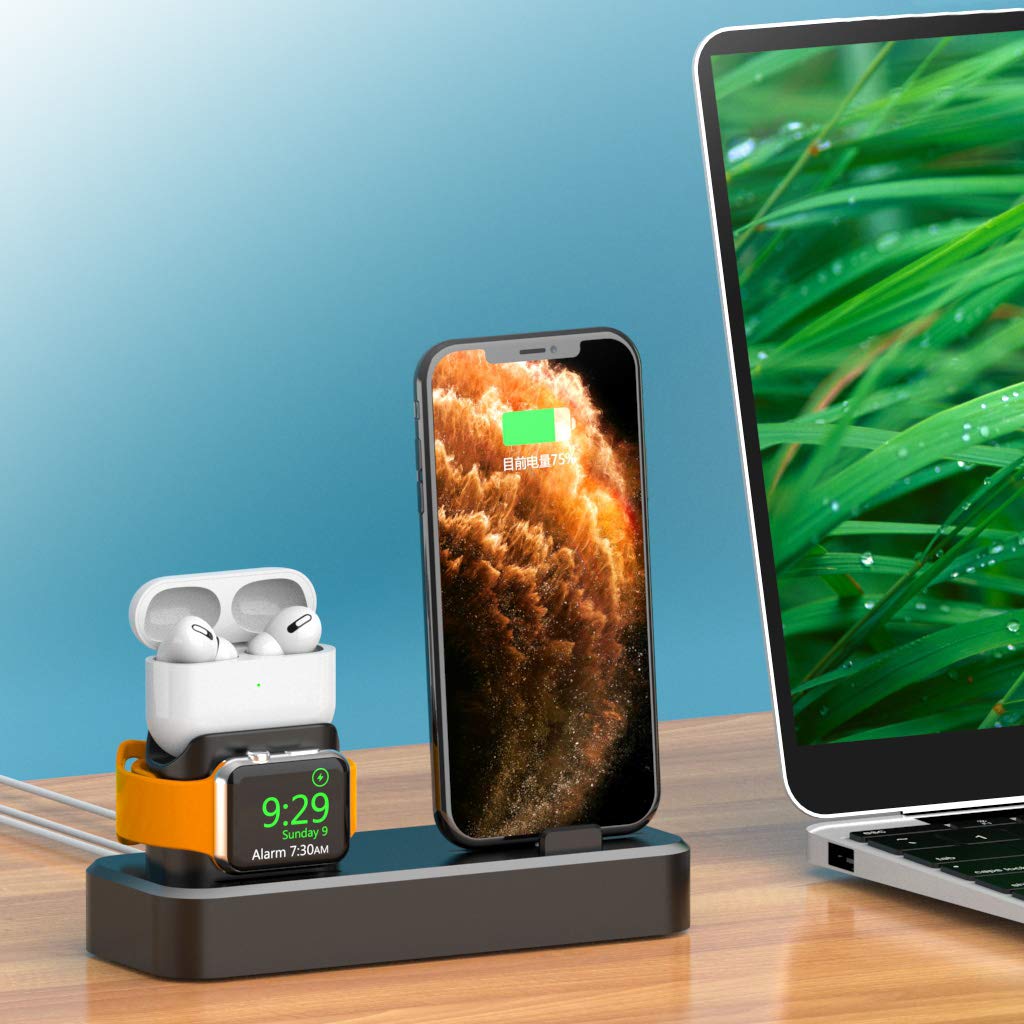 3 in 1 Silicone Charging Stand for Apple Watch, iPhone & AirPods - Universal Dock Station for All Series (Nightstand, Office Desk & Travel Organizer)