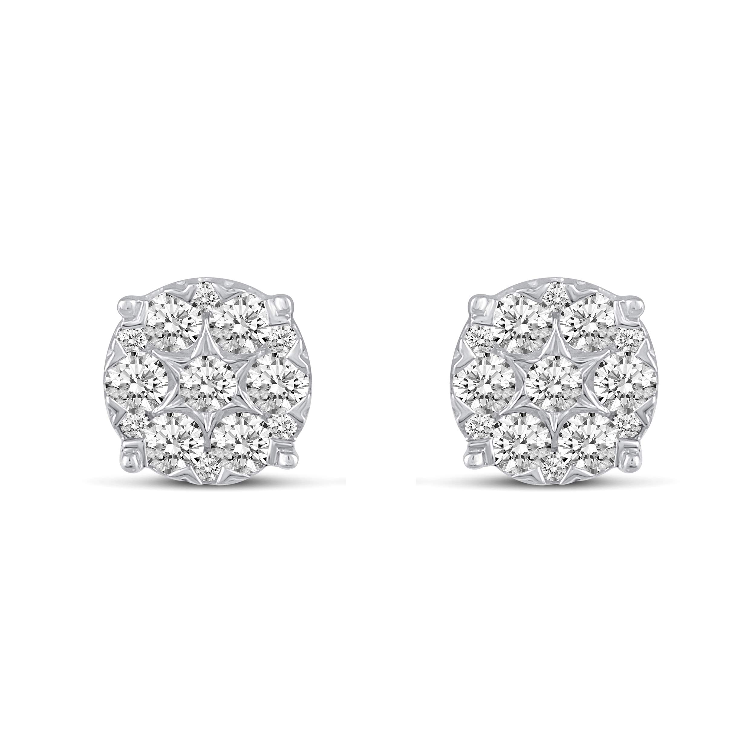 1/2 Cttw - 1 Cttw Natural Diamond Stud Earrings for Women in 925 Sterling Silver (Choose Size & Shape) | Elegant Everyday Jewelry & Special Occasion Gift