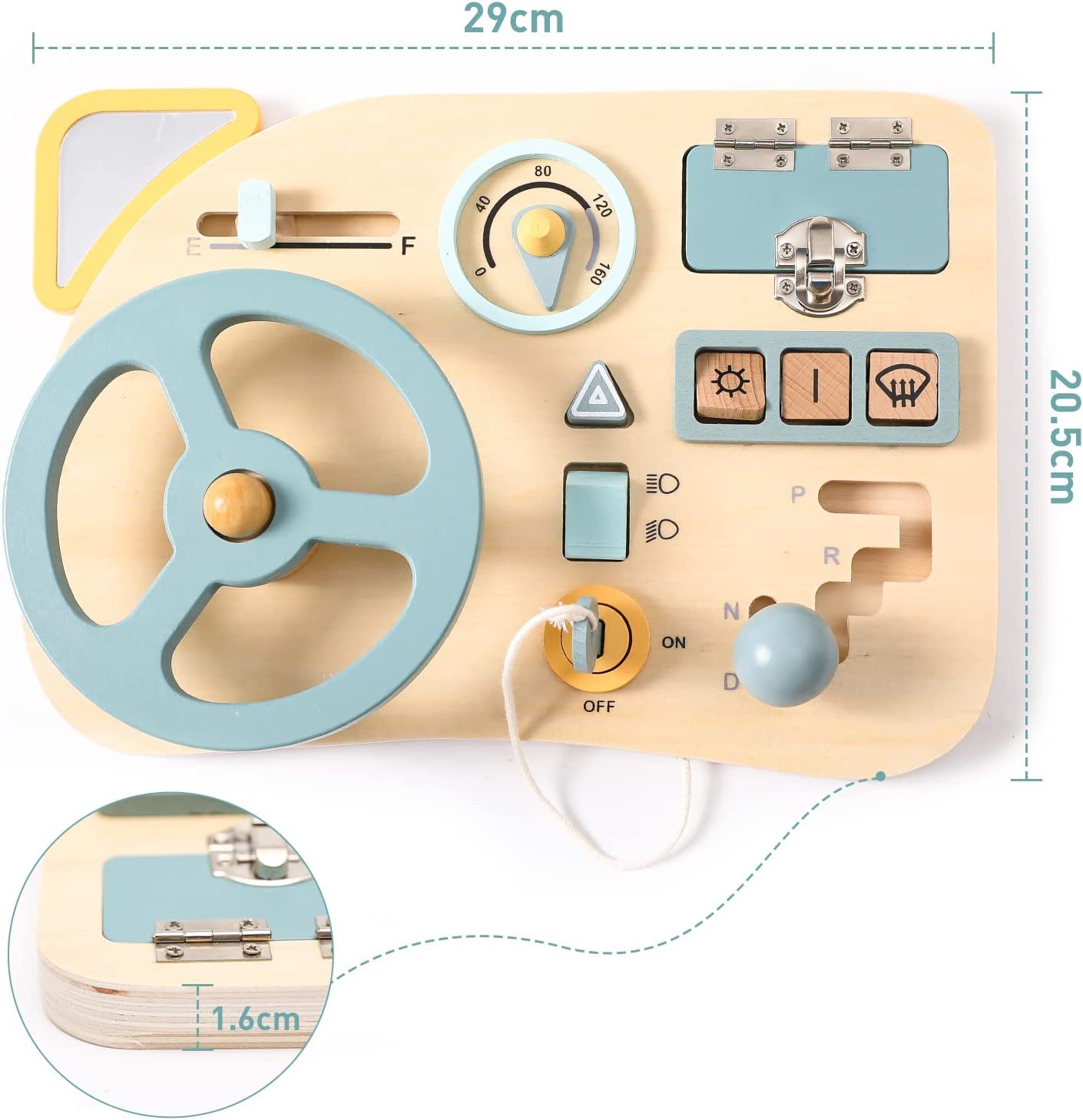 TEUVO Montessori Busy Board Steering Wheel Toy - Wooden Sensory Travel Toy for Toddlers 3-6 Years Old | Fine Motor Skills Learning Toy | Perfect Gift for Preschool Kids | Great for Car Rides, Airplane Travel & Montessori Classroom Activities