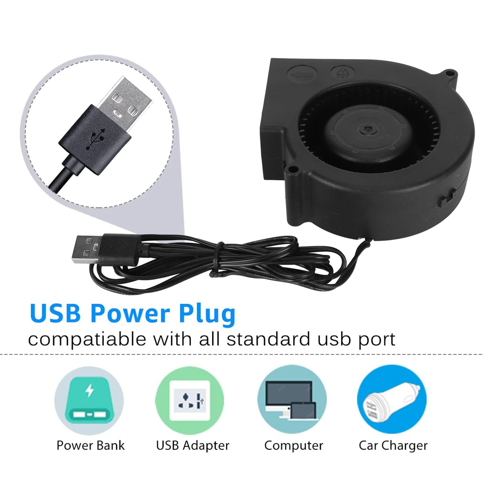 97x33mm USB Blower Cooling Fan - 3.8 Inch 3-Speed Brushless DC 5V Fan (3800 RPM, 22 CFM) for PC Cooling, Electronics, 3D Printers & Gaming Rigs | Quiet High-Performance Computer Fan for Optimal Airflow