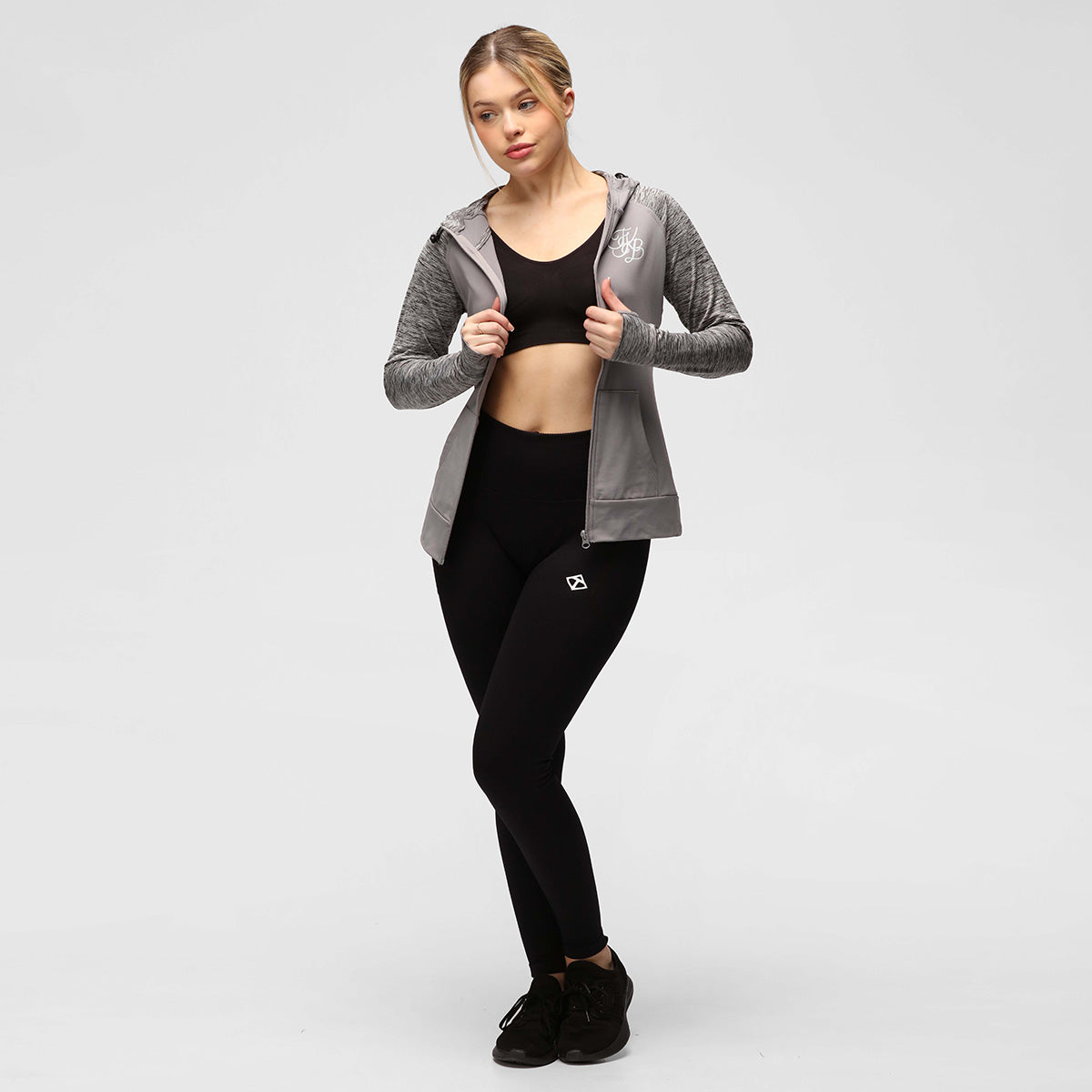 TKB Women's Grey Zip Up Hoodie Sweatshirt - Casual Warm Pullover for Outdoor Activities & Lounge Wear