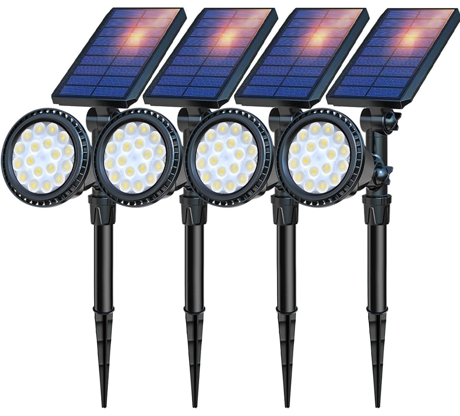 Upgraded DBF Solar Outdoor Lights - 18 LED Waterproof Solar Landscape Spotlights with Auto On/Off - Cool White (Pack of 4) - Perfect for Garden, Yard, Pathway, Pool Area & Patio Lighting
