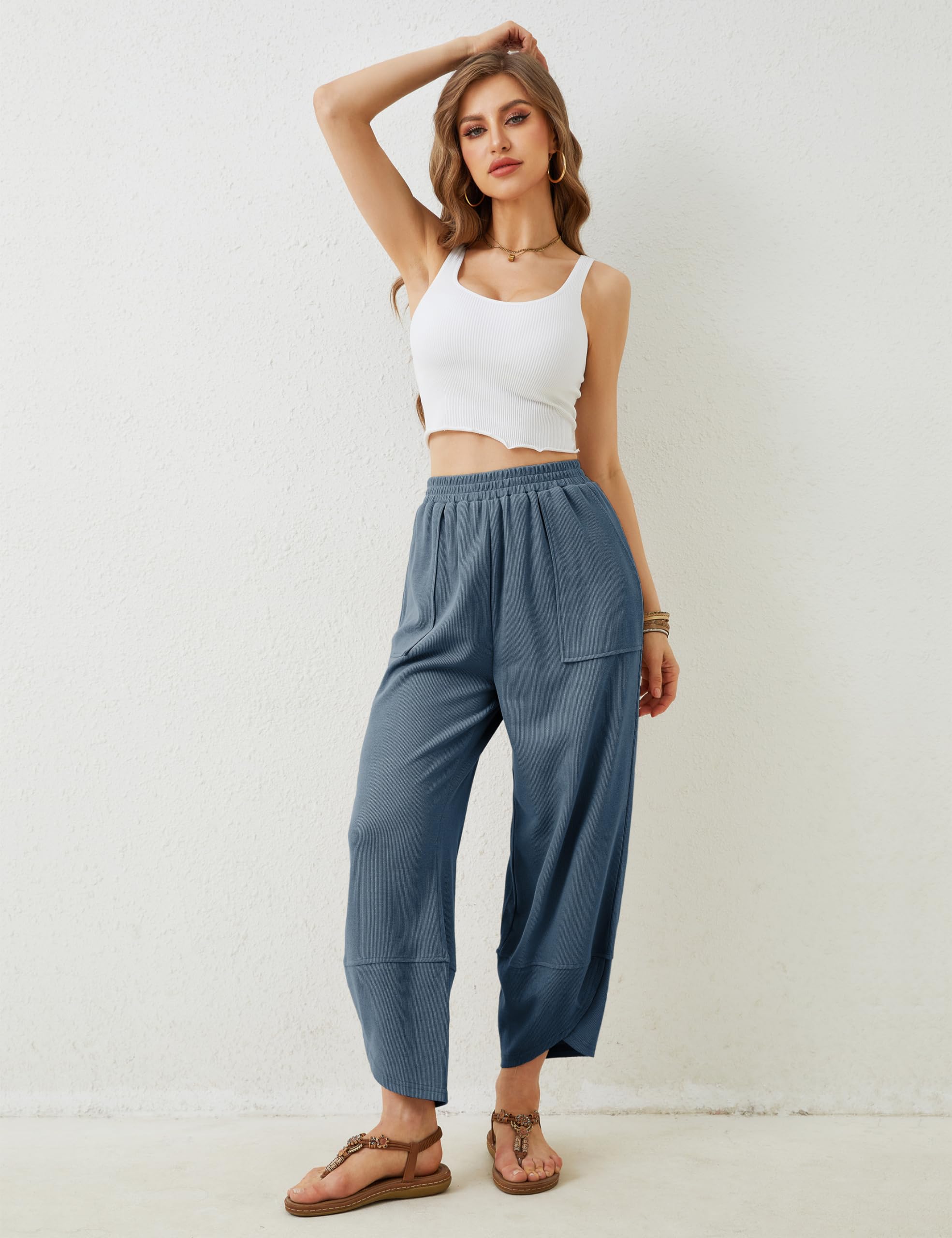 Xiaoxuemeng Women's Casual Baggy Wide Leg Pants - Elastic Waist Palazzo Harem Pants with Pockets | Comfortable Lounge Pants for Yoga, Travel & Everyday Wear