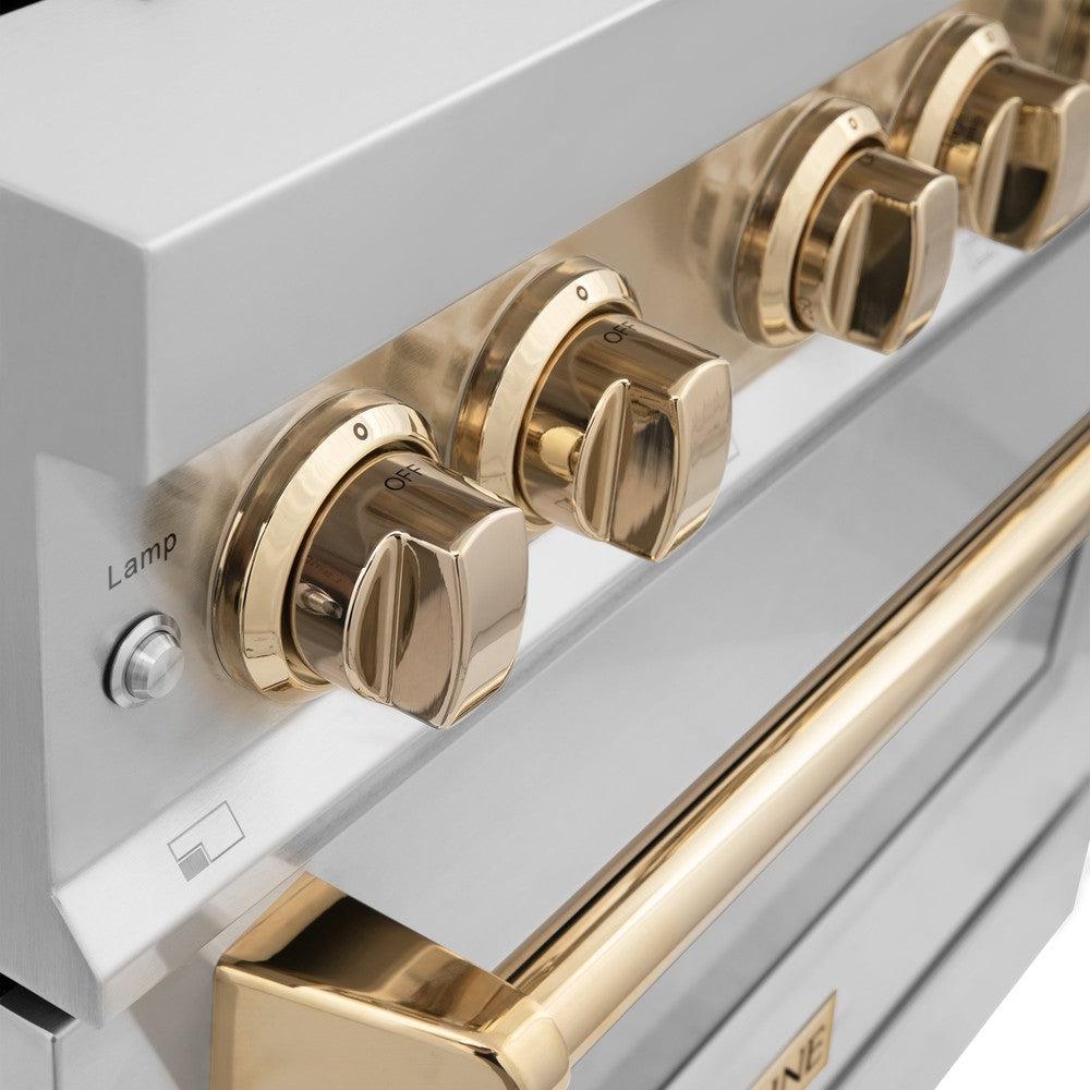 ZLINE Autograph Edition 36-inch Stainless Steel Dual Fuel Range with Range Hood - Polished Gold Accents Kitchen Package (2AKP RARH36 G) | Professional Gas Stove & Ventilation System for Home Chefs & Modern Kitchens