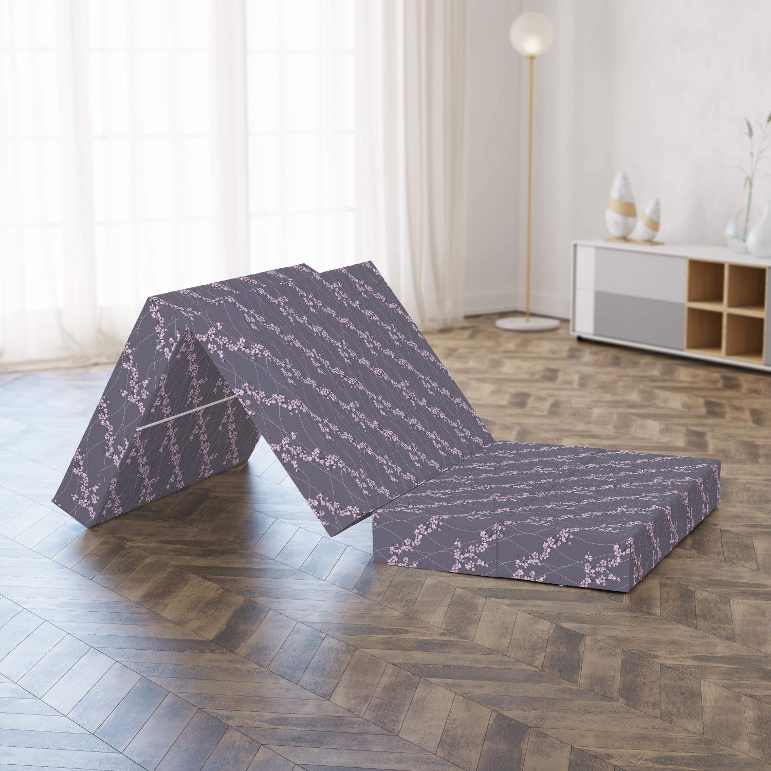 Ambesonne Floral Foldable Mattress - Japanese Sakura Design, 74.8