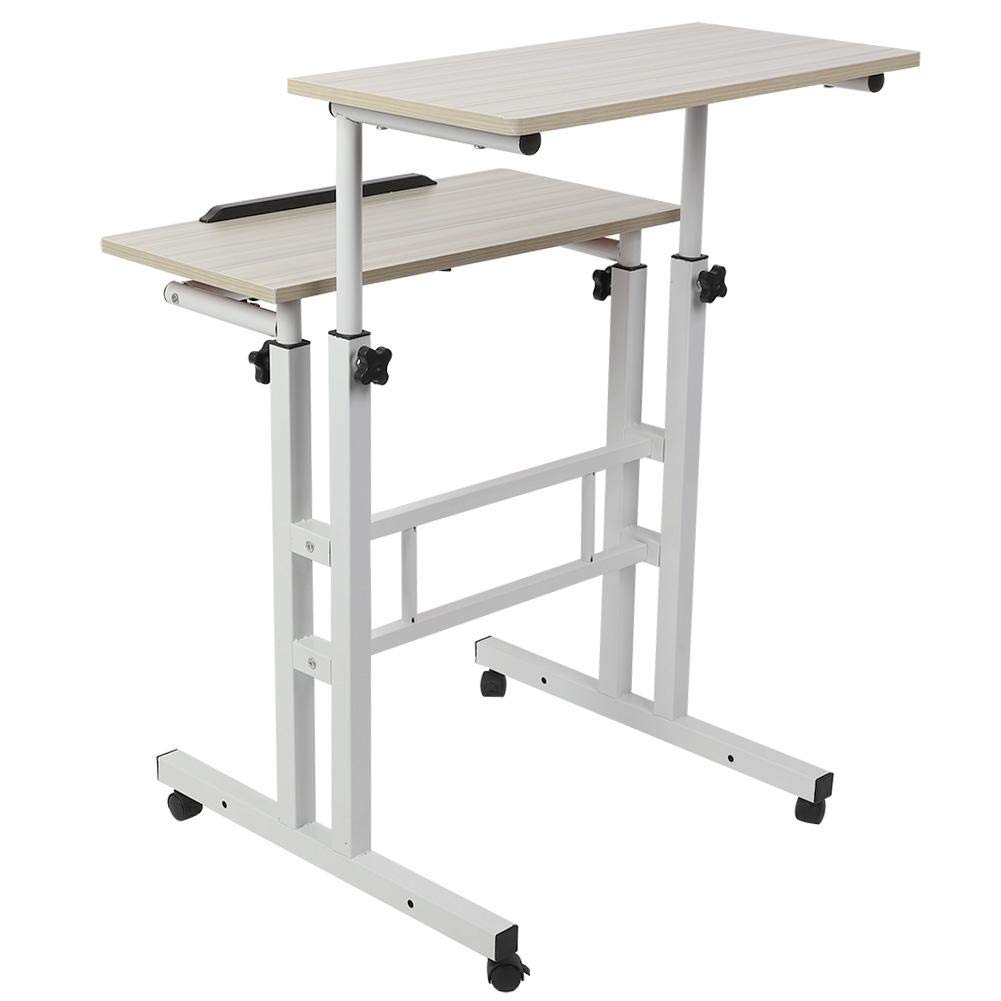 Adjustable Height Standing Desk for Laptop & Computer - 60cm Portable Standing Workstation with Wheels & Cable Slots - Ergonomic Home Office Desk (White) - Perfect for Remote Work, Gaming & Study Spaces