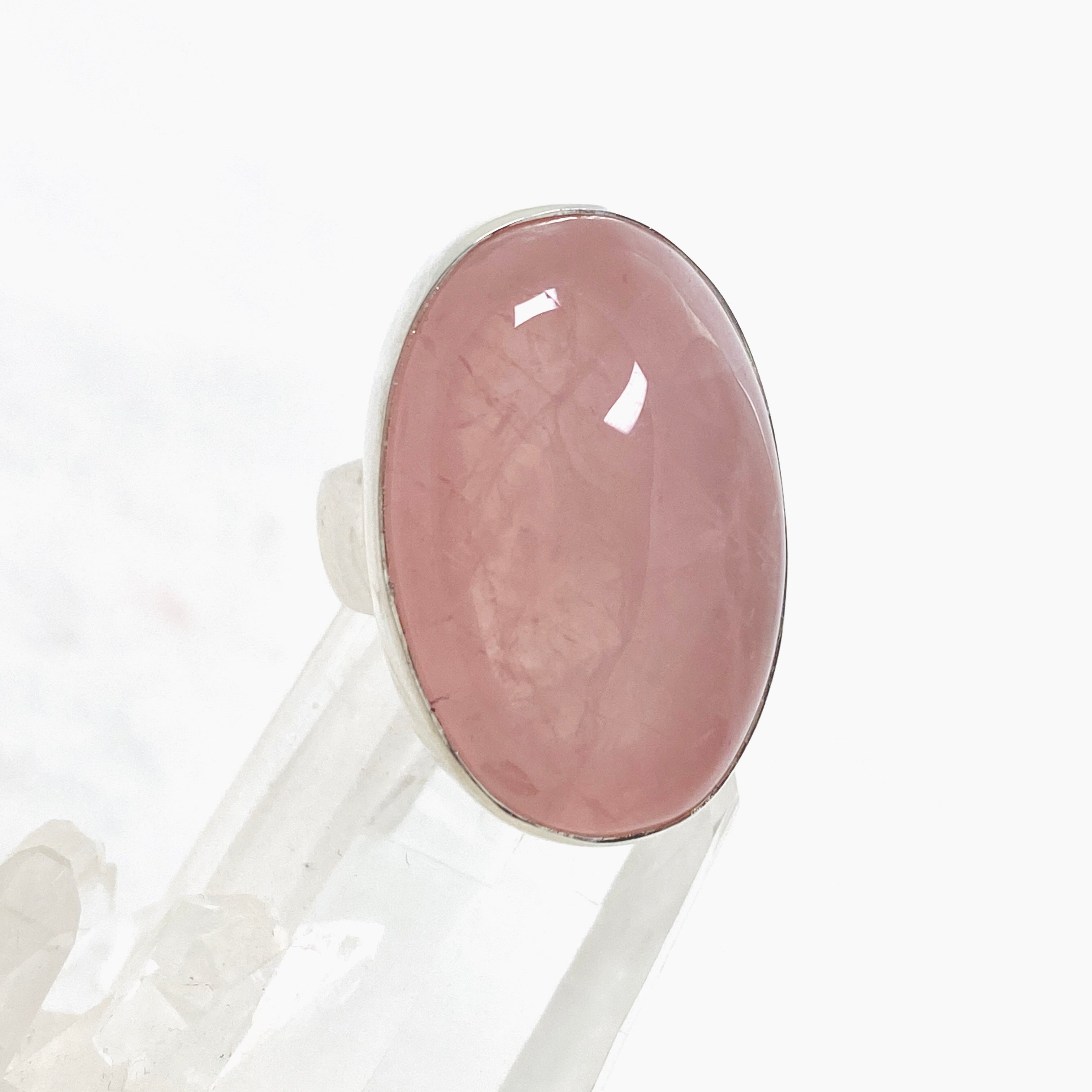 Rose Quartz Oval Cabochon Ring - Size 6 - KRGJ3325 - Elegant Healing Crystal Jewelry for Women, Perfect for Meditation, Gifts & Everyday Wear