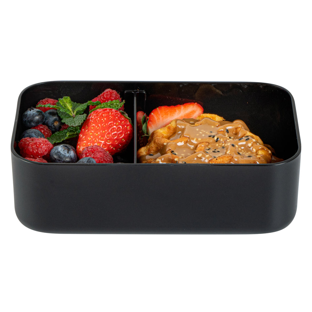 Bento Tek 34 oz Black Buddha Box Lunch Container with Black Lid - 7.5