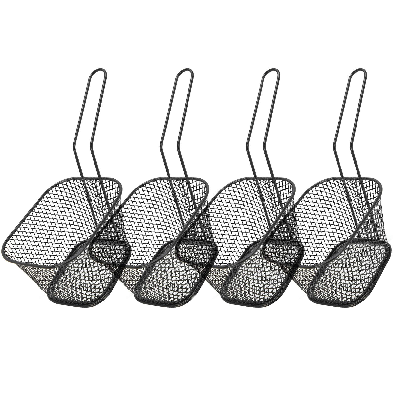 4Pcs Lightweight French Fries Strainer Frying Basket - Perfect for Boiling, Frying, Blanching & Steaming (Black) | Ideal for Home Kitchens, Restaurants & Fast Food Shops