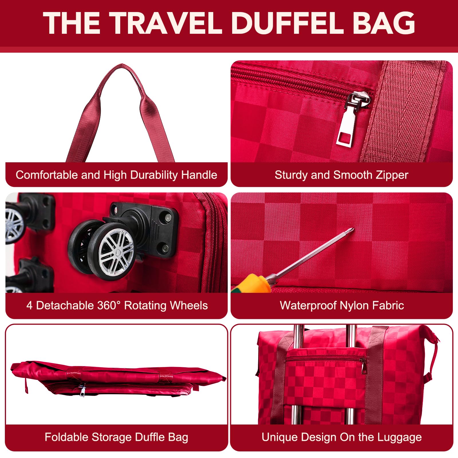 Foldable Travel Duffel Bag with Wheels - Expandable Lightweight Carry On Luggage for Women - Perfect for Air Travel, Gym, Weekend Trips & Outdoor Adventures