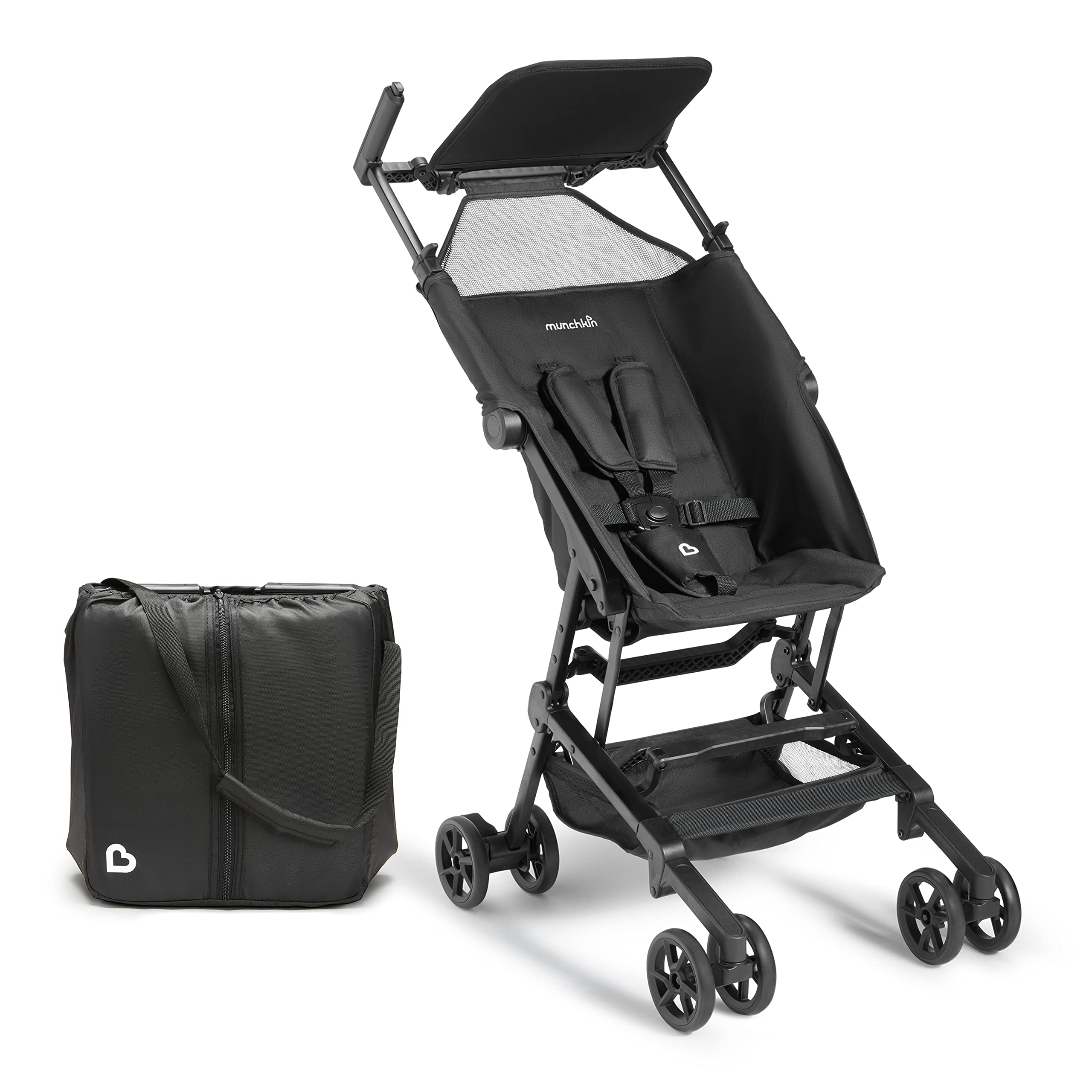 Munchkin® Sparrow™ Ultra Compact Lightweight Travel Stroller for Babies & Toddlers - Black | Easy Fold & Carry for Airplanes, Shopping, and City Walks