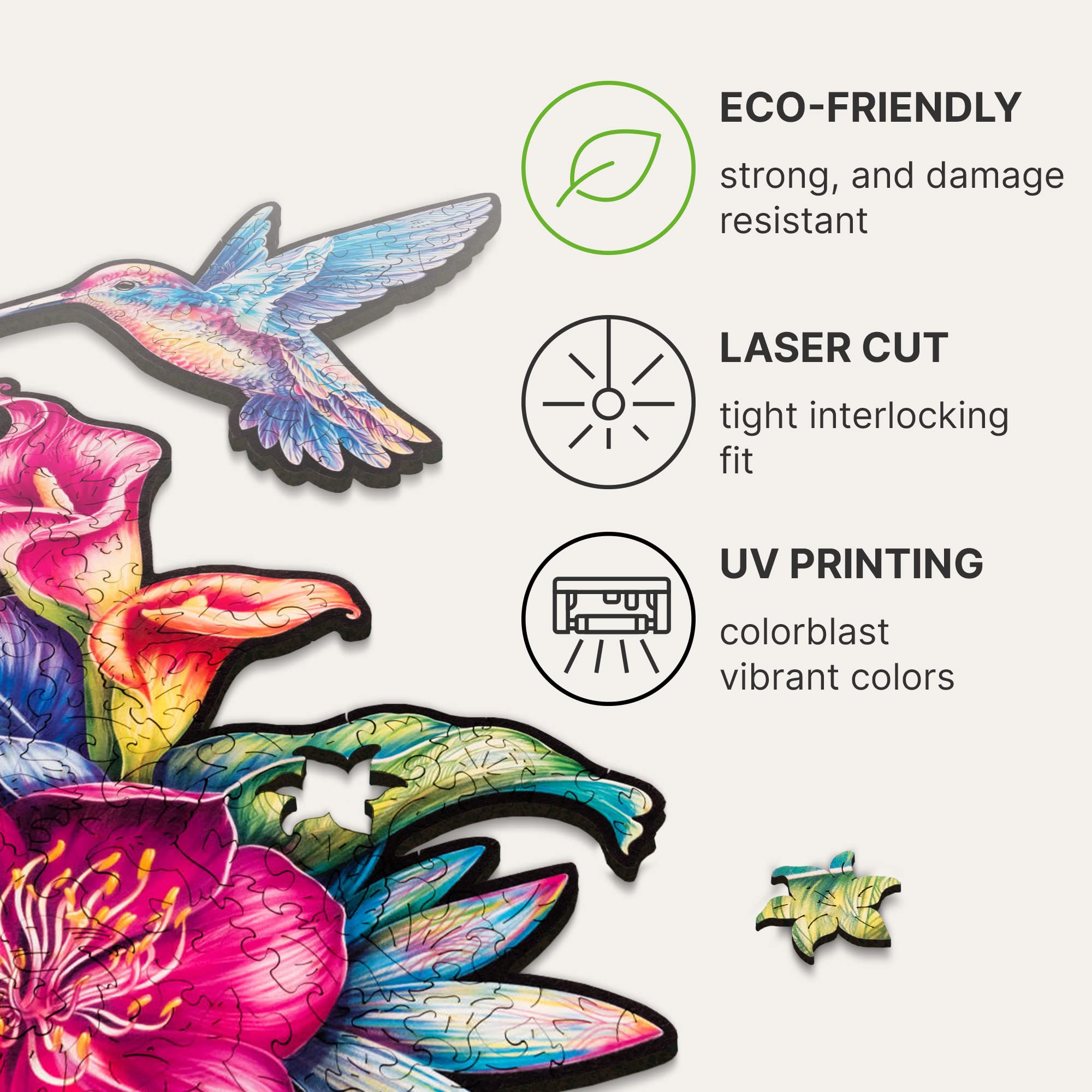 UNIDRAGON Original Wooden Jigsaw Puzzle - 700 Piece Elusive Colibri Hummingbird Art, Large 27.6x21.3 Inches, Unique Shaped Pieces, Premium Gift Box for Adults & Kids - Perfect for Family Game Night, Home Decor & Stress Relief