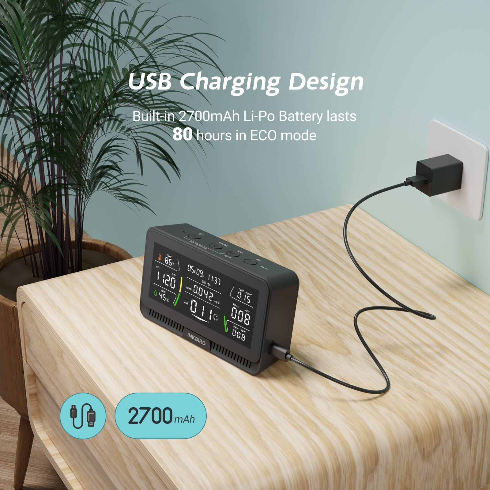 10-in-1 Wireless Air Quality Monitor IAQM 129W - Portable Indoor Air Pollution Detector for Home, Office & Car | Measures PM2.5, CO2, Temperature & Humidity | Real-Time Air Quality Analysis for Healthier Living