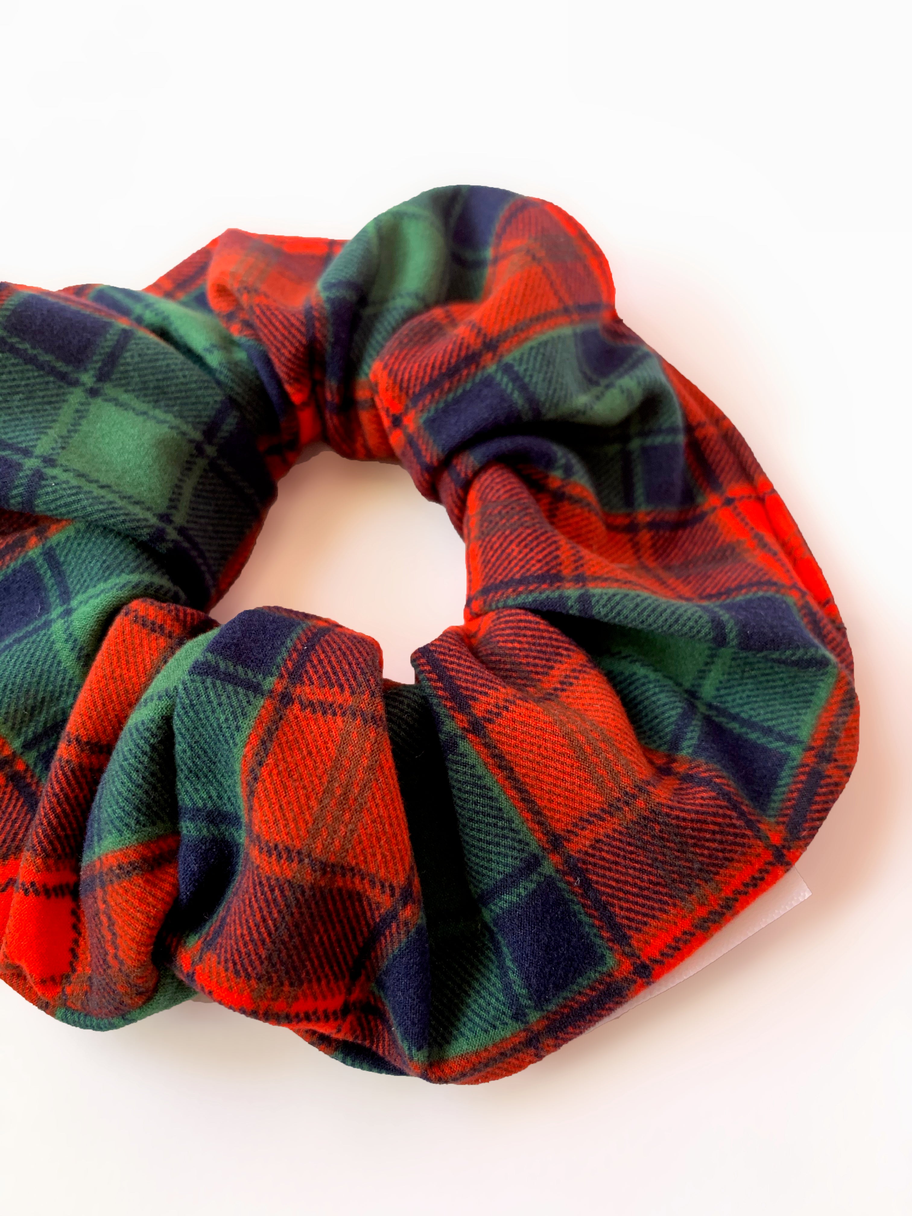 Festive Plaid Hair Scrunchie - Soft Elastic Hair Tie for Women & Girls - Perfect for Christmas, Holidays, and Everyday Use