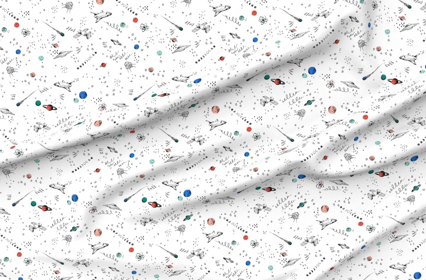 Space Out Light Planet Spaceship Star Outer Space Printed Cotton Fabric by The Yard - Premium Petal Signature Cotton for Sewing, Quilting, Apparel & DIY Crafts - Perfect for Home Decor, Baby Clothes & Unique Gift Ideas